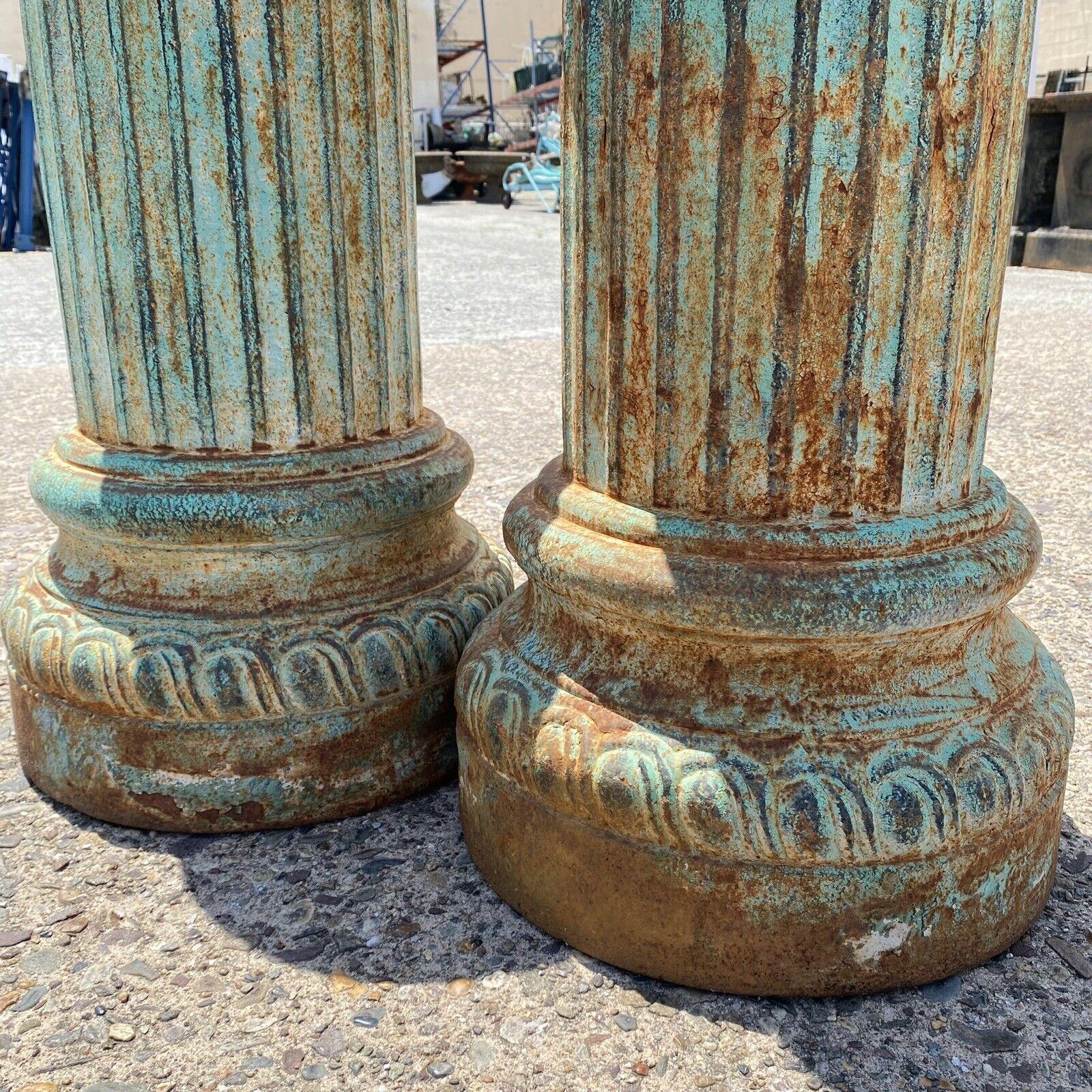 Classical Style Cast Iron Round Fluted Column Garden Urn Pedestal Base - a Pair 3