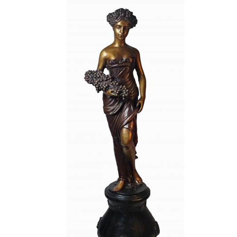 Four contemporary bronze classical style sculptures of women depicting the four allegories of the seasons, priced and sold individually. Cast with the traditional technique of the lost-wax (à la cire perdue), these allegories reprise a theme dear to