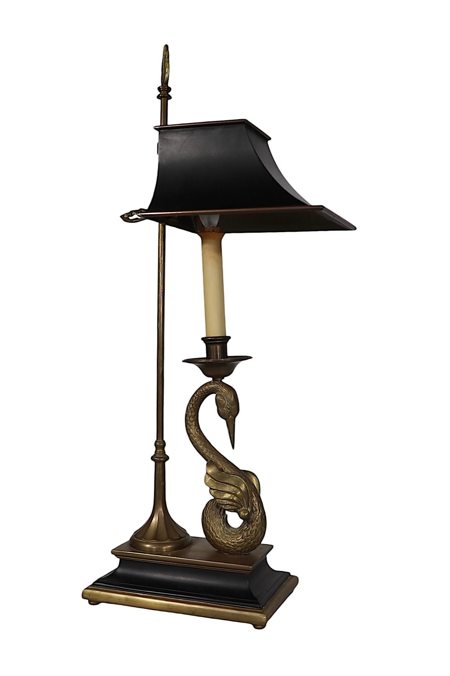 Classical Style Desk Lamp with Brass Swan  by Chapman Lighting c 1970's 7