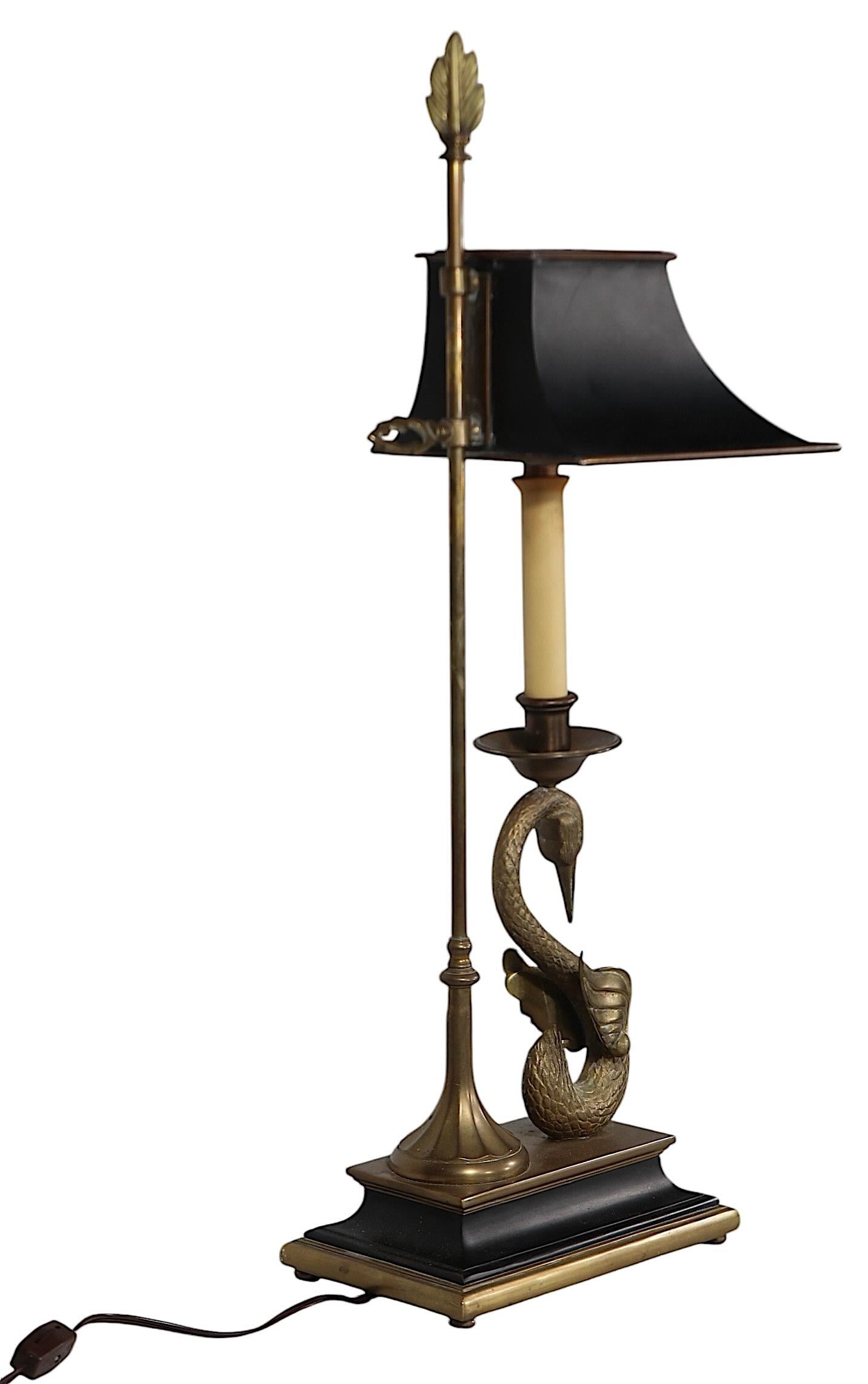 Classical Style Desk Lamp with Brass Swan  by Chapman Lighting c 1970's 8