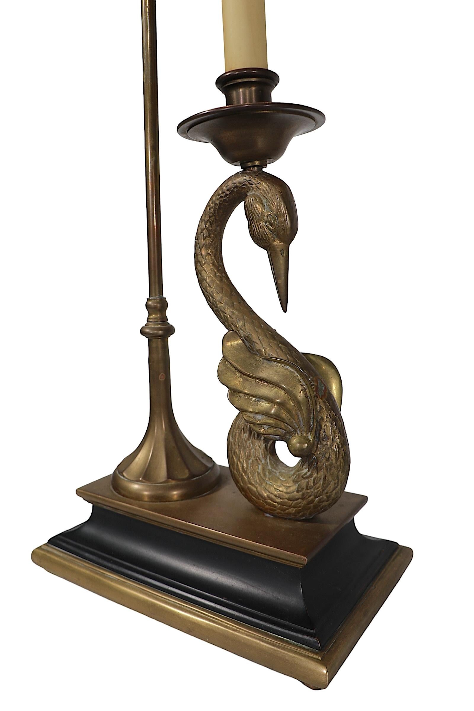 American Classical Classical Style Desk Lamp with Brass Swan  by Chapman Lighting c 1970's