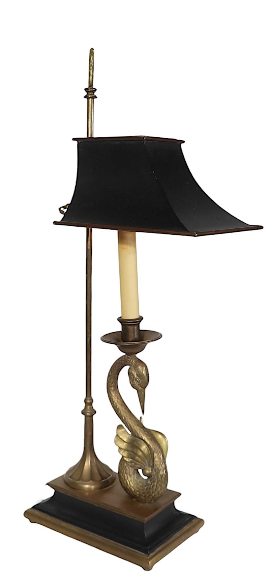 Classical Style Desk Lamp with Brass Swan  by Chapman Lighting c 1970's 2