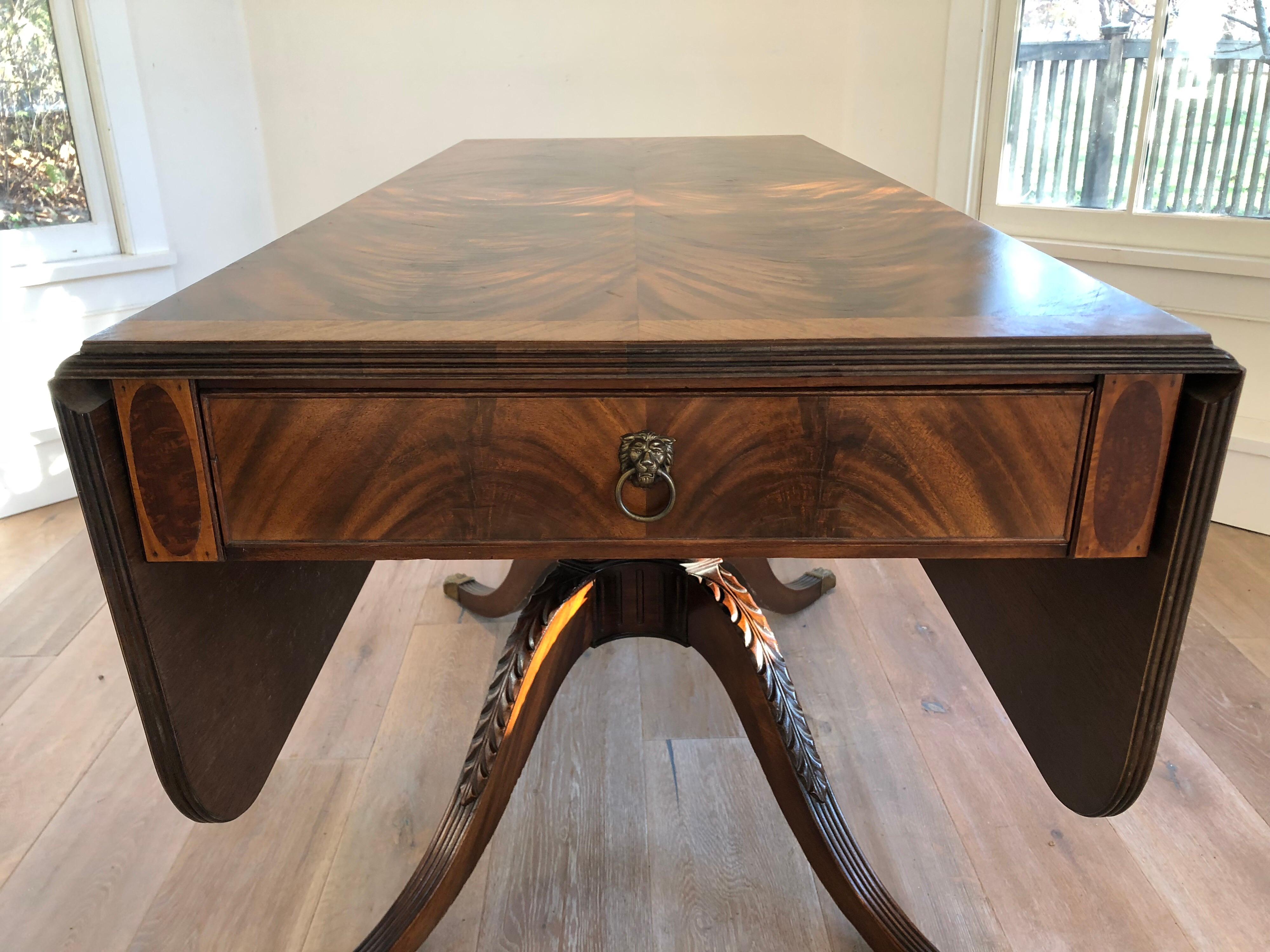 American Classical Style Drop-Leaf Library Table
