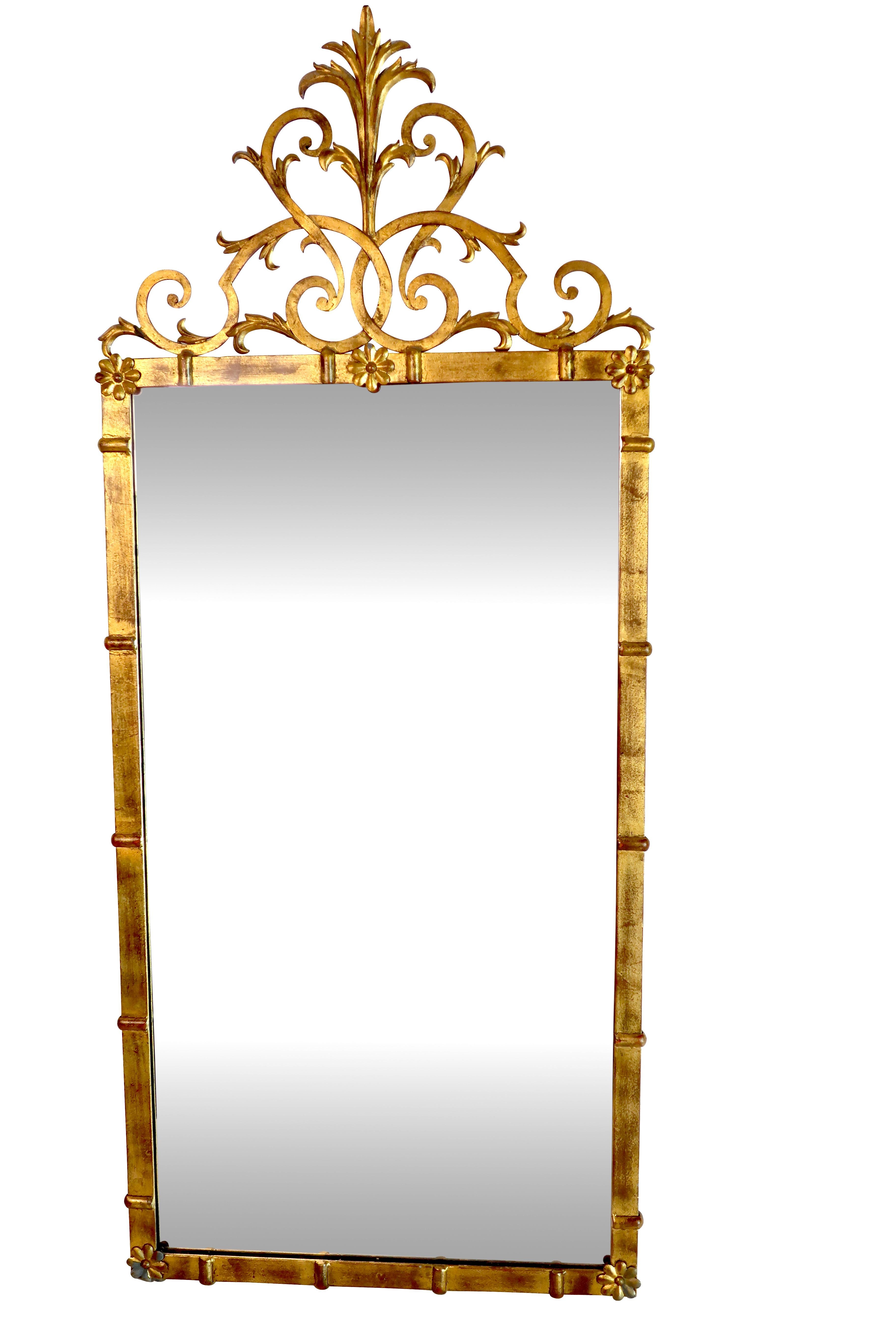 Classical Style Gold Metal Mirror with Rosette Decoration Scrolled Finial Top 3