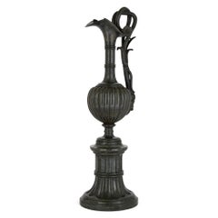 Classical Style Italian Green Marble Ewer Vase with Pedestal