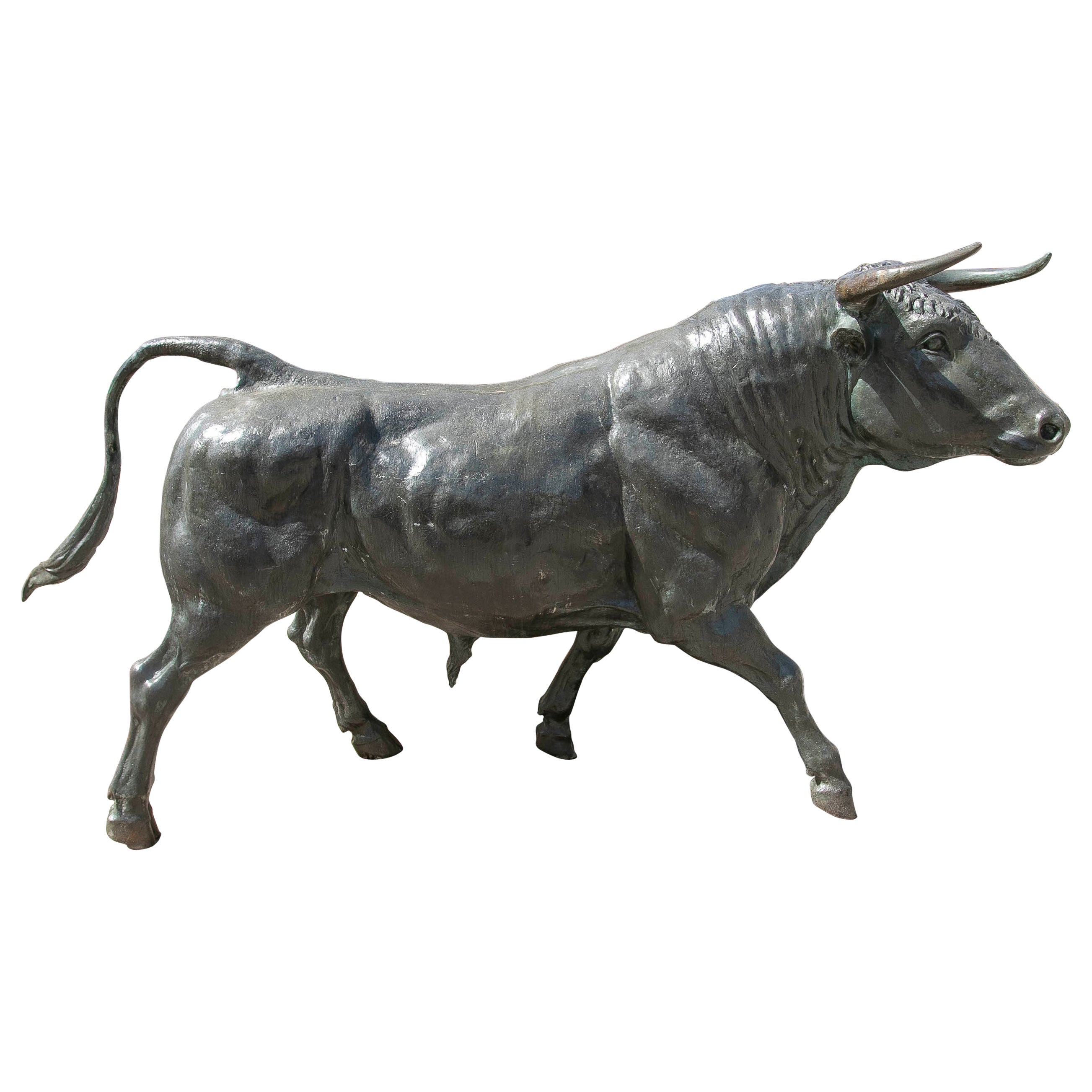 Classical Style Large life-size Patinated Bronze Bull Sculpture