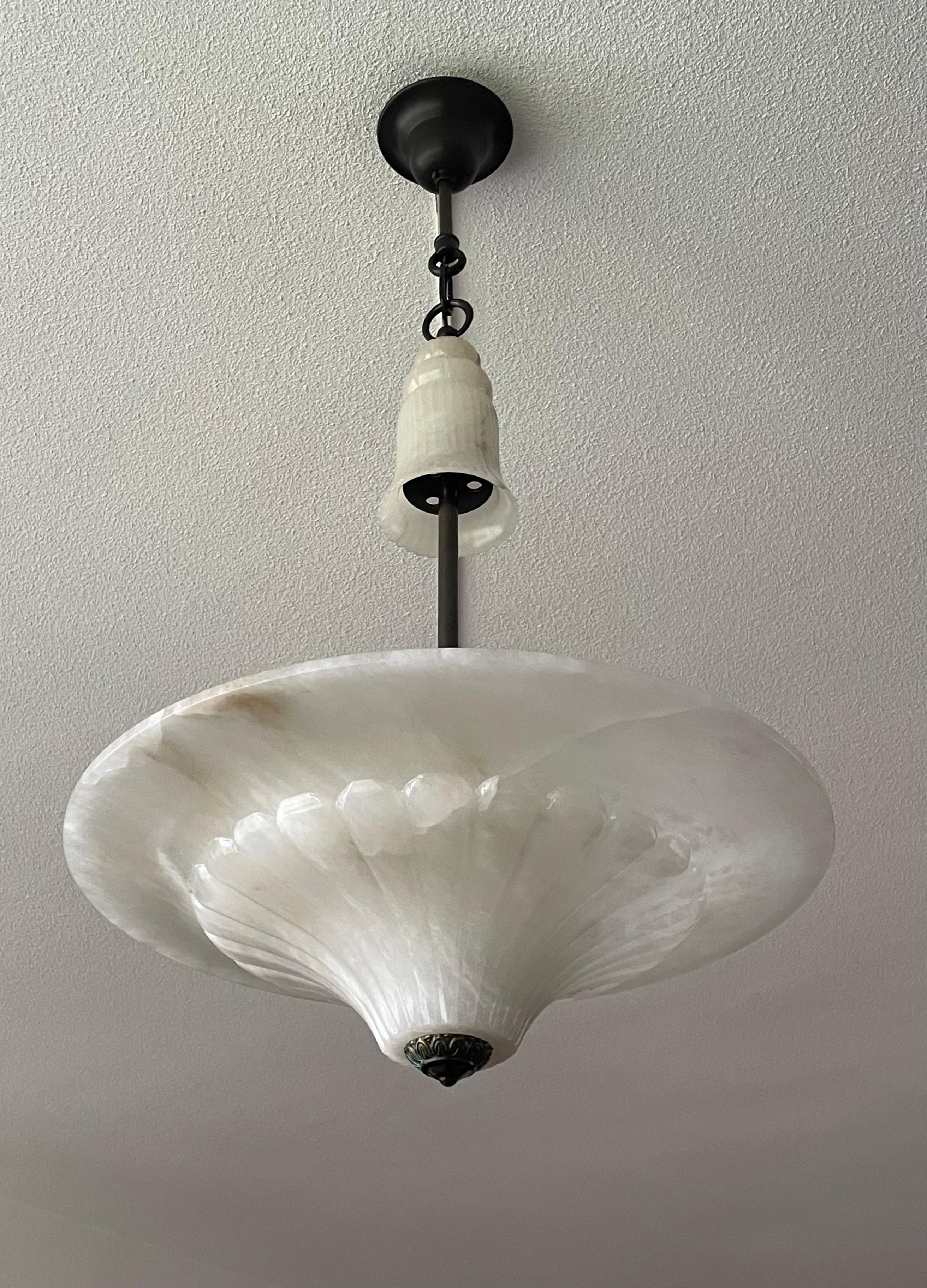 Classical Style Mid-Century Hand Carved, White Alabaster Pendant Light Chandelier 3