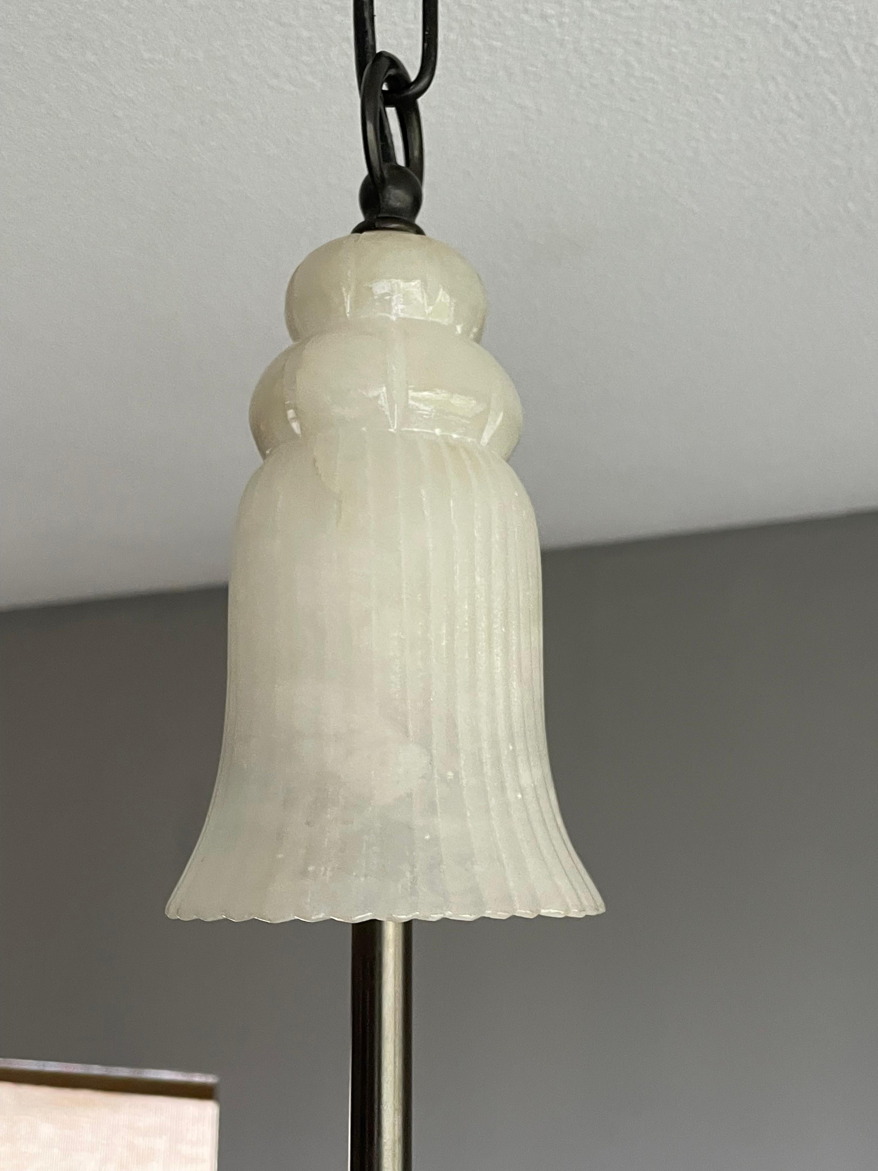 Classical Style Mid-Century Hand Carved, White Alabaster Pendant Light Chandelier 4