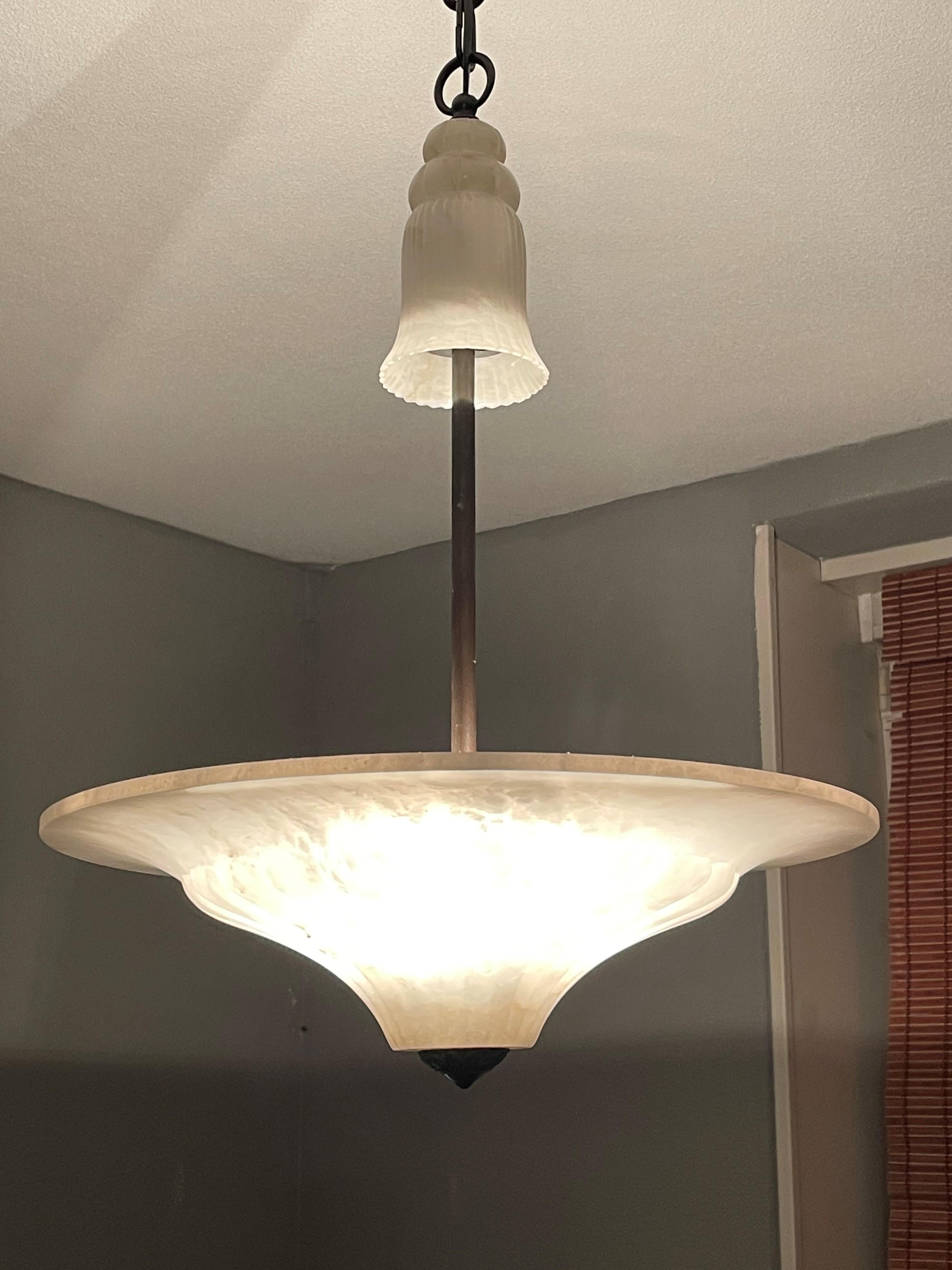 Classical Style Mid-Century Hand Carved, White Alabaster Pendant Light Chandelier 5