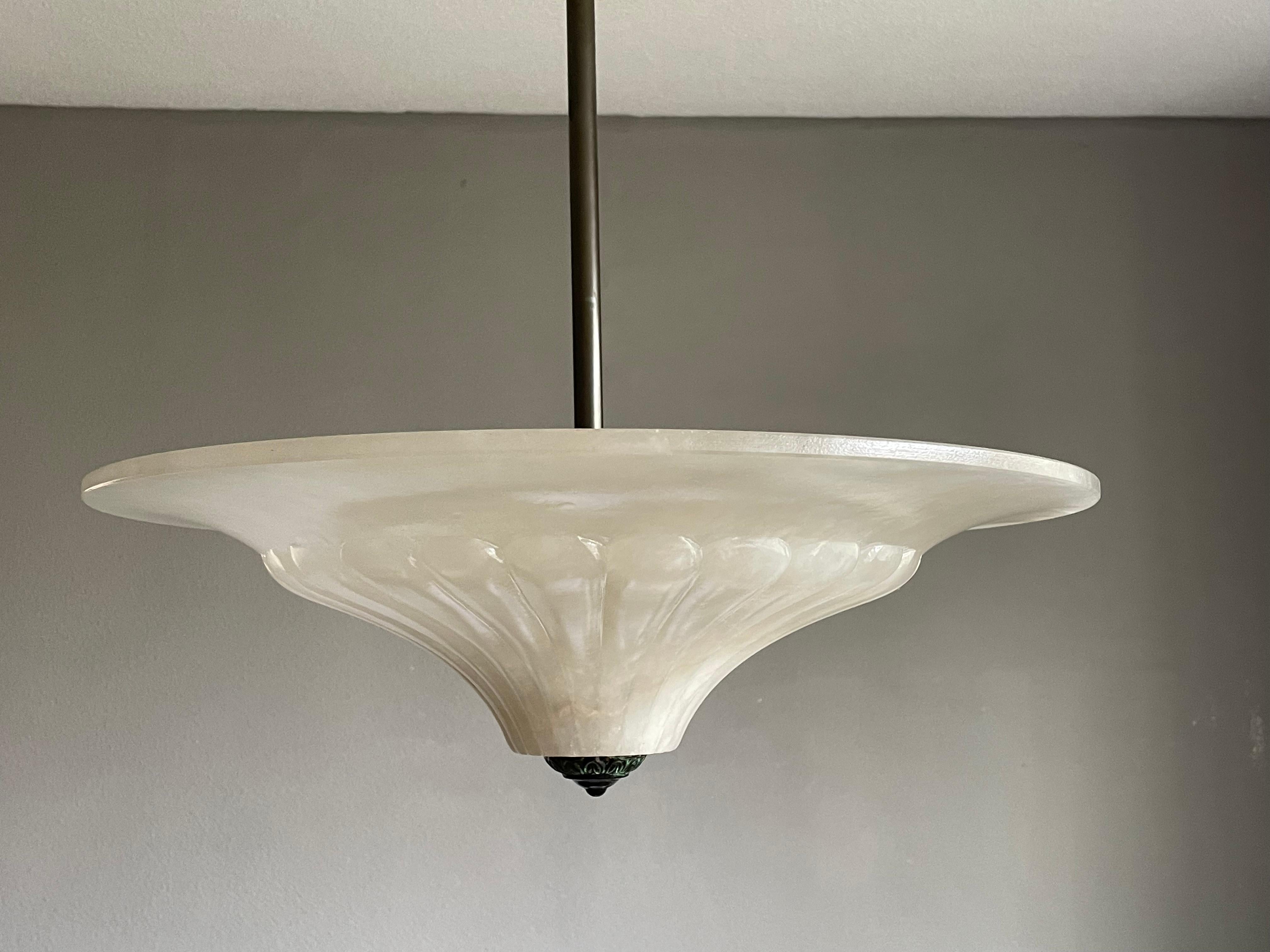 Classical Style Mid-Century Hand Carved, White Alabaster Pendant Light Chandelier 11