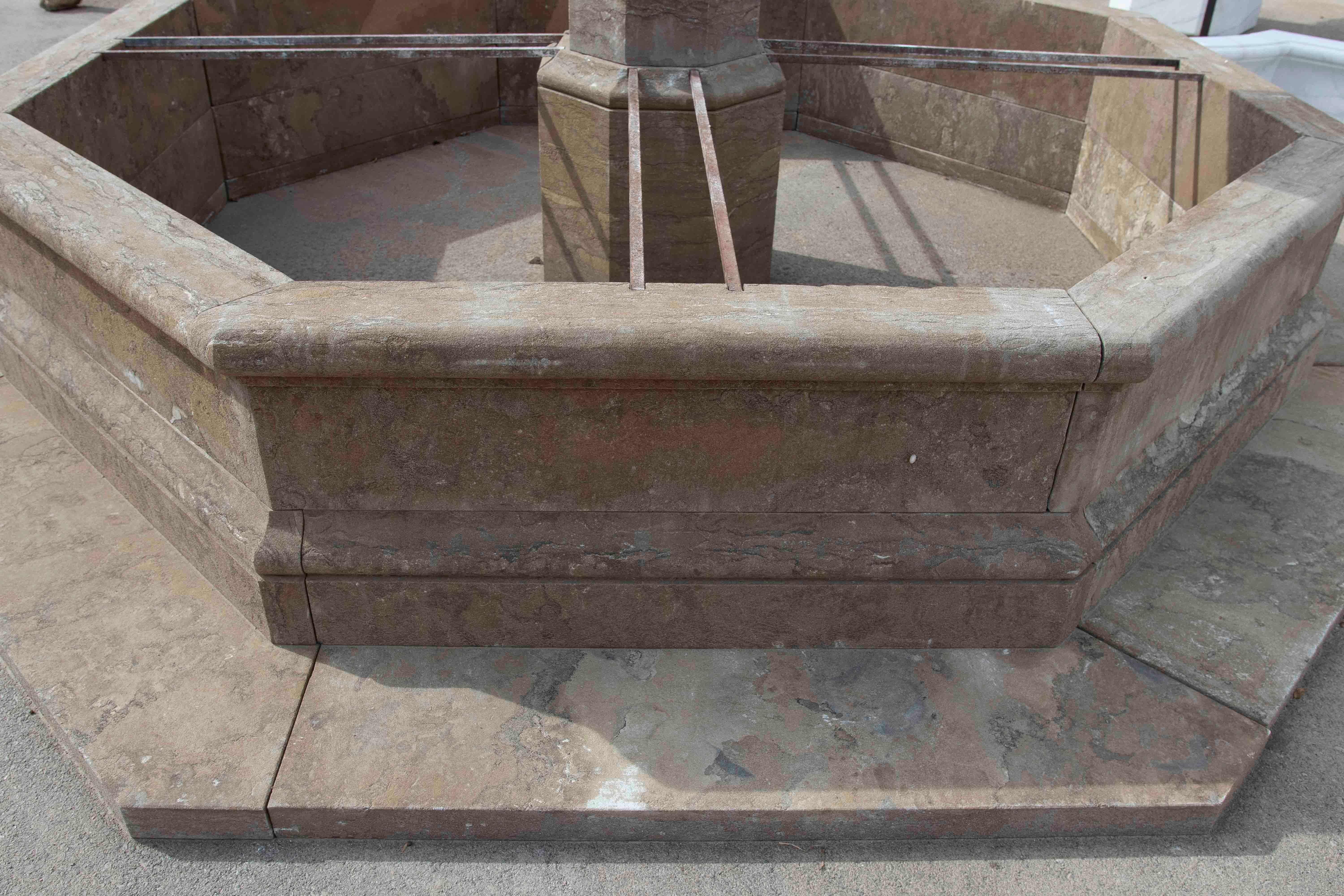 20th Century Classical Style Monumental Octagonal Fountain in Carved Stone with Pool For Sale