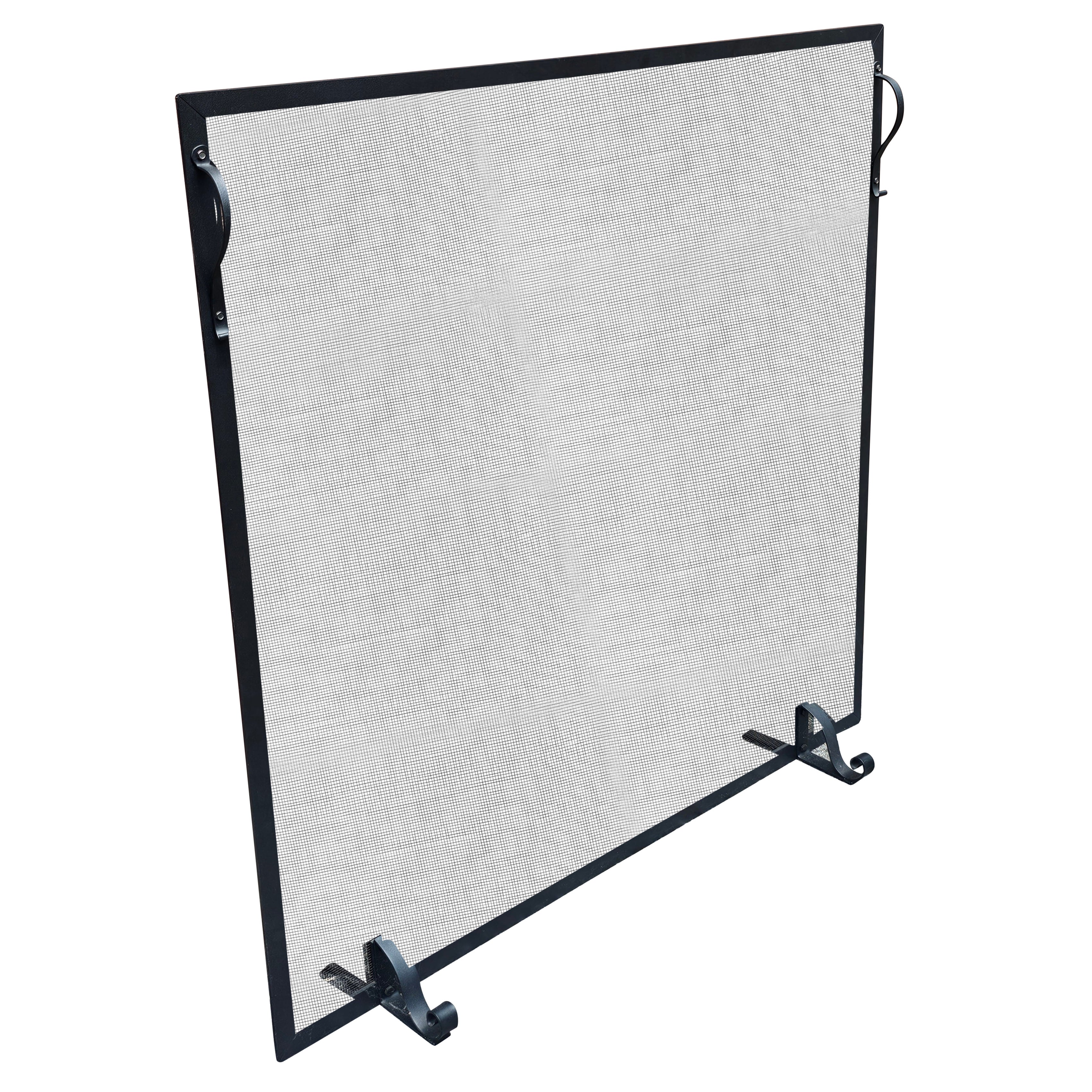 Classical Style Painted Iron and Wire Mesh Fireplace Screen For Sale