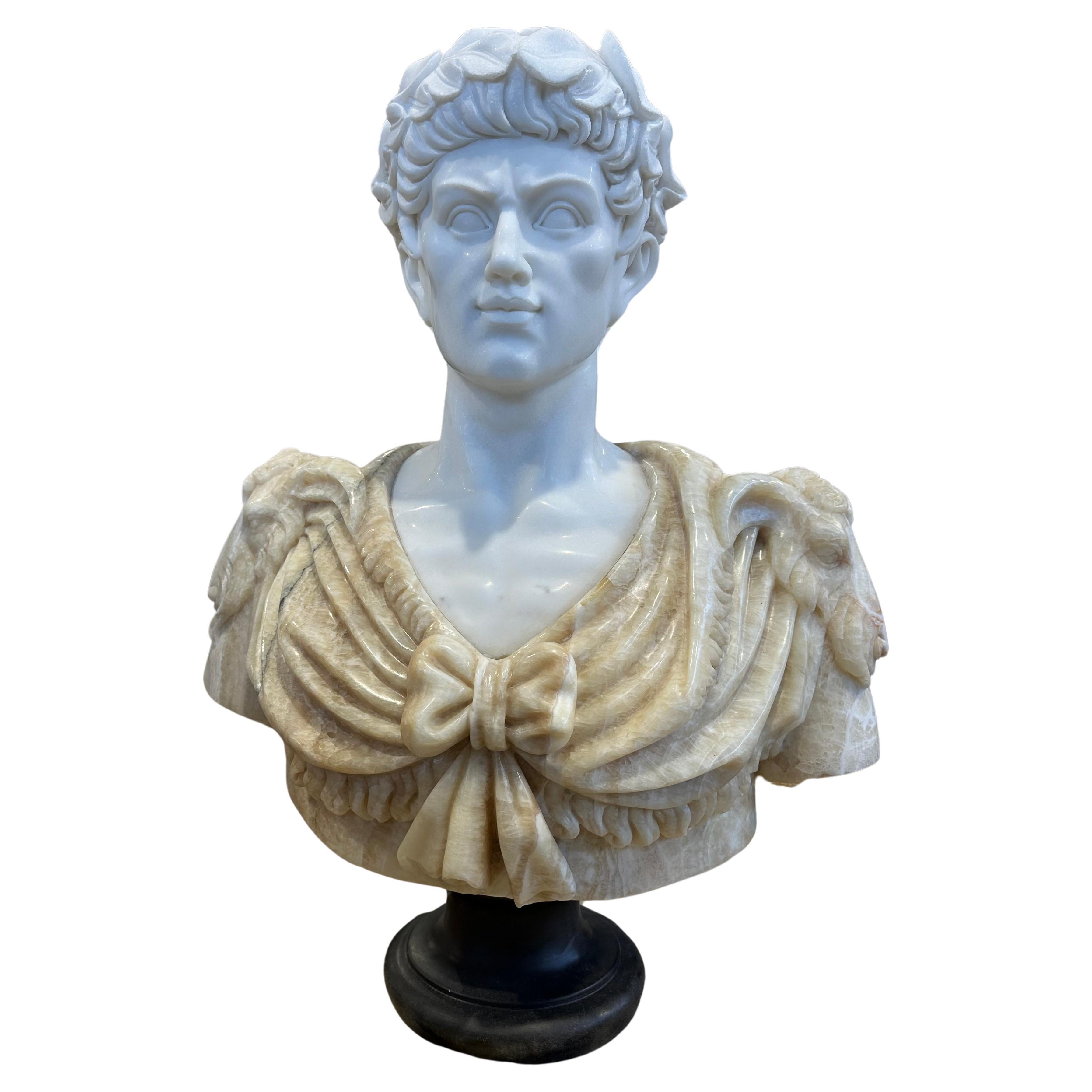 Classical Style Two Coloured Marble Bust In Beige And White  For Sale