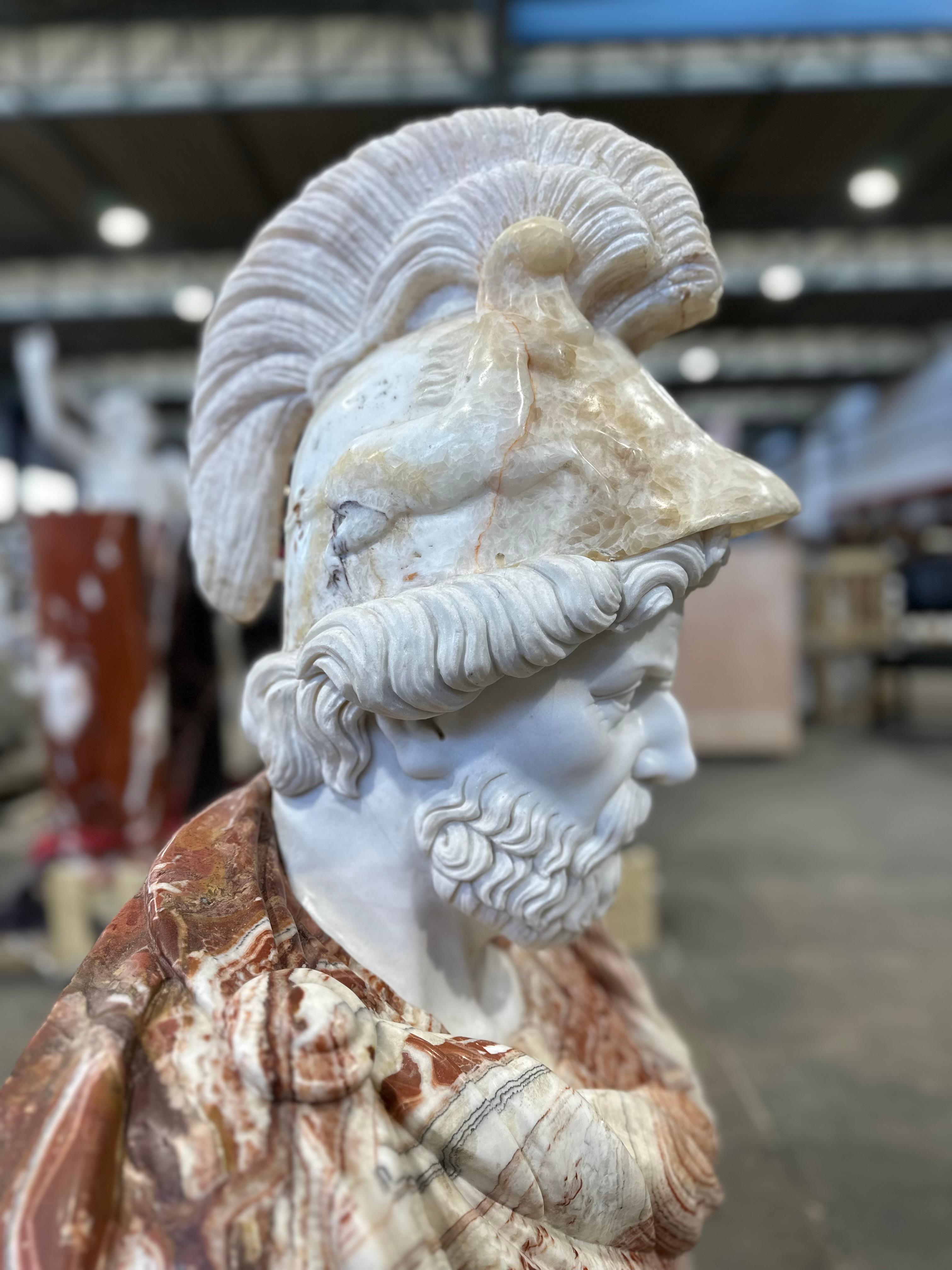Classical Style Two Coloured Marble Male Bust On Stand In Good Condition For Sale In Southall, GB