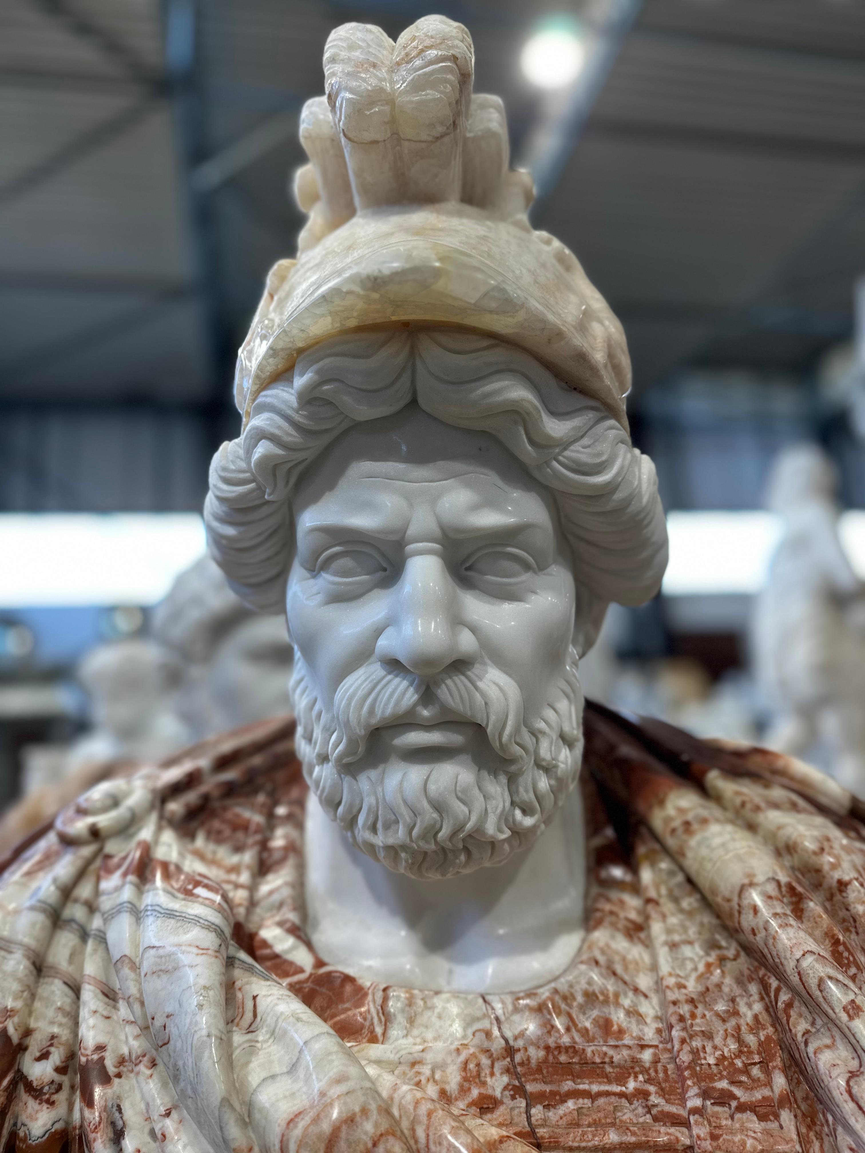 20th Century Classical Style Two Coloured Marble Male Bust On Stand For Sale