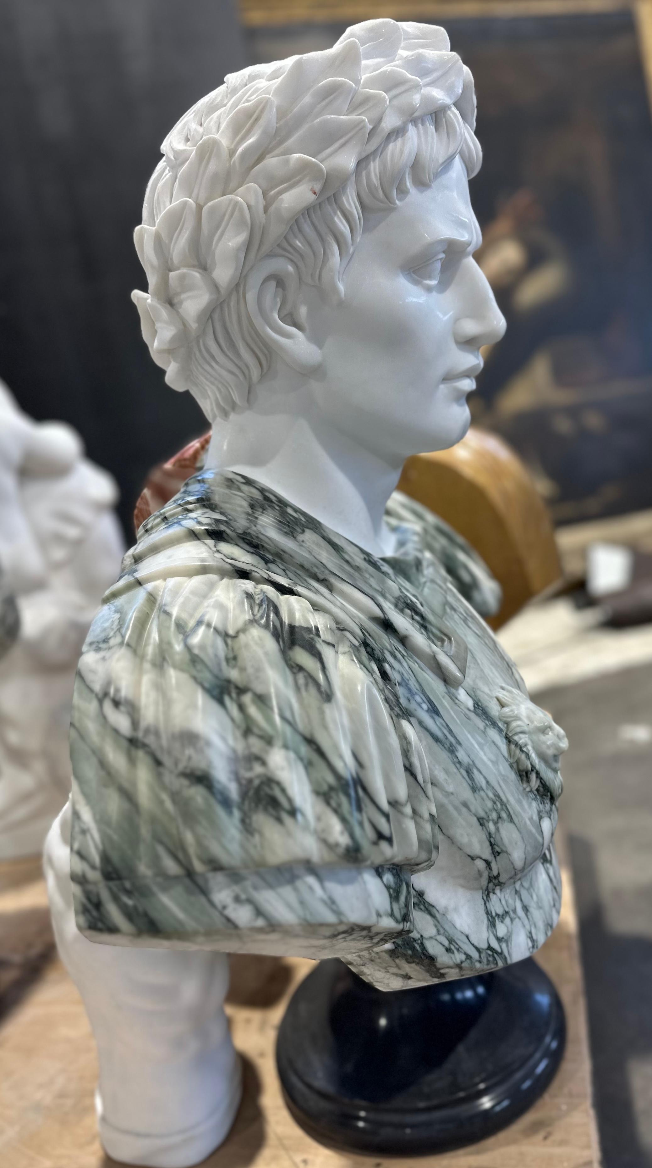Hand-Carved Classical Style Two Tone Marble Bust For Sale