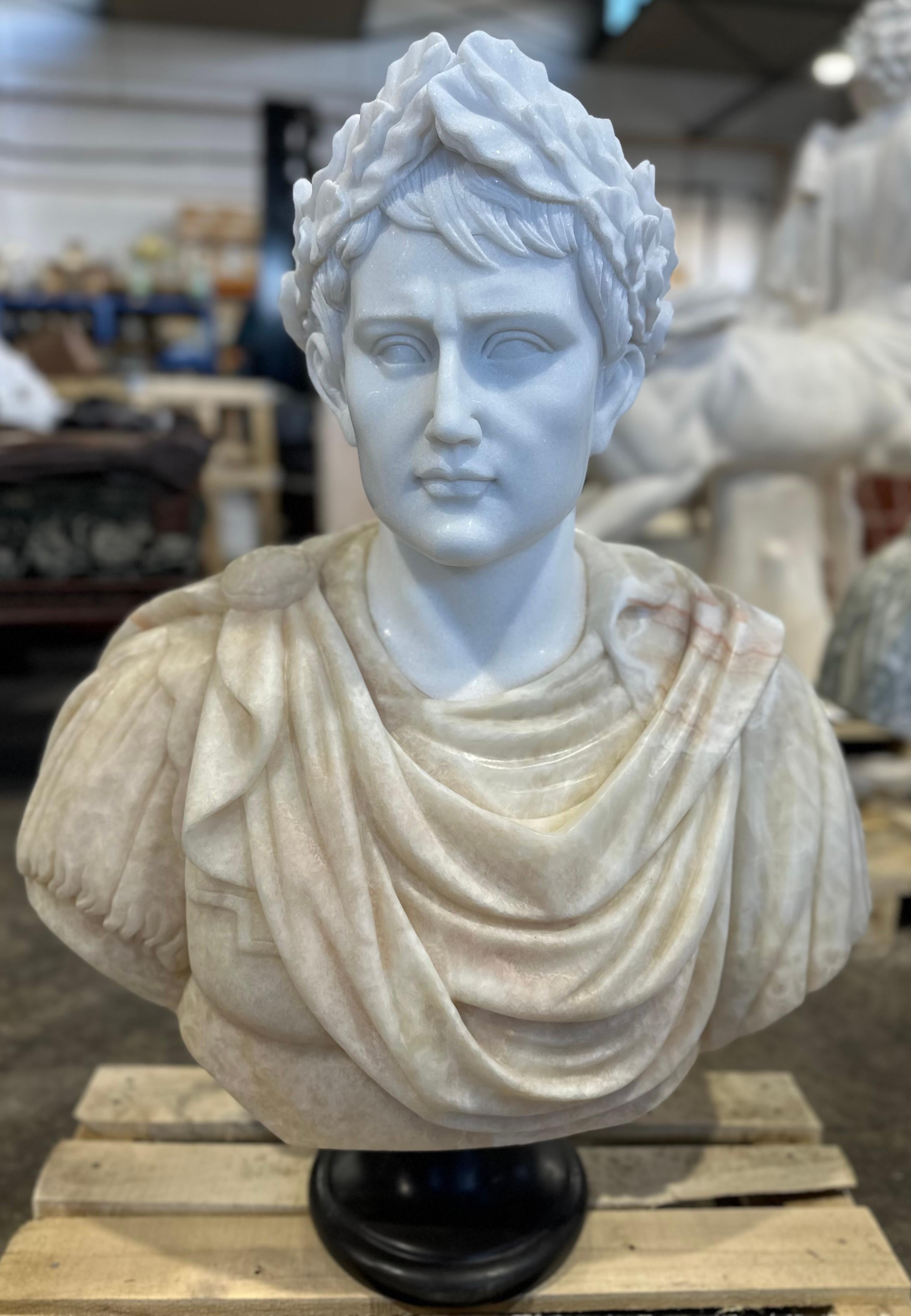 Neoclassical Classical Style Two Tone White And Beige Marble Bust For Sale