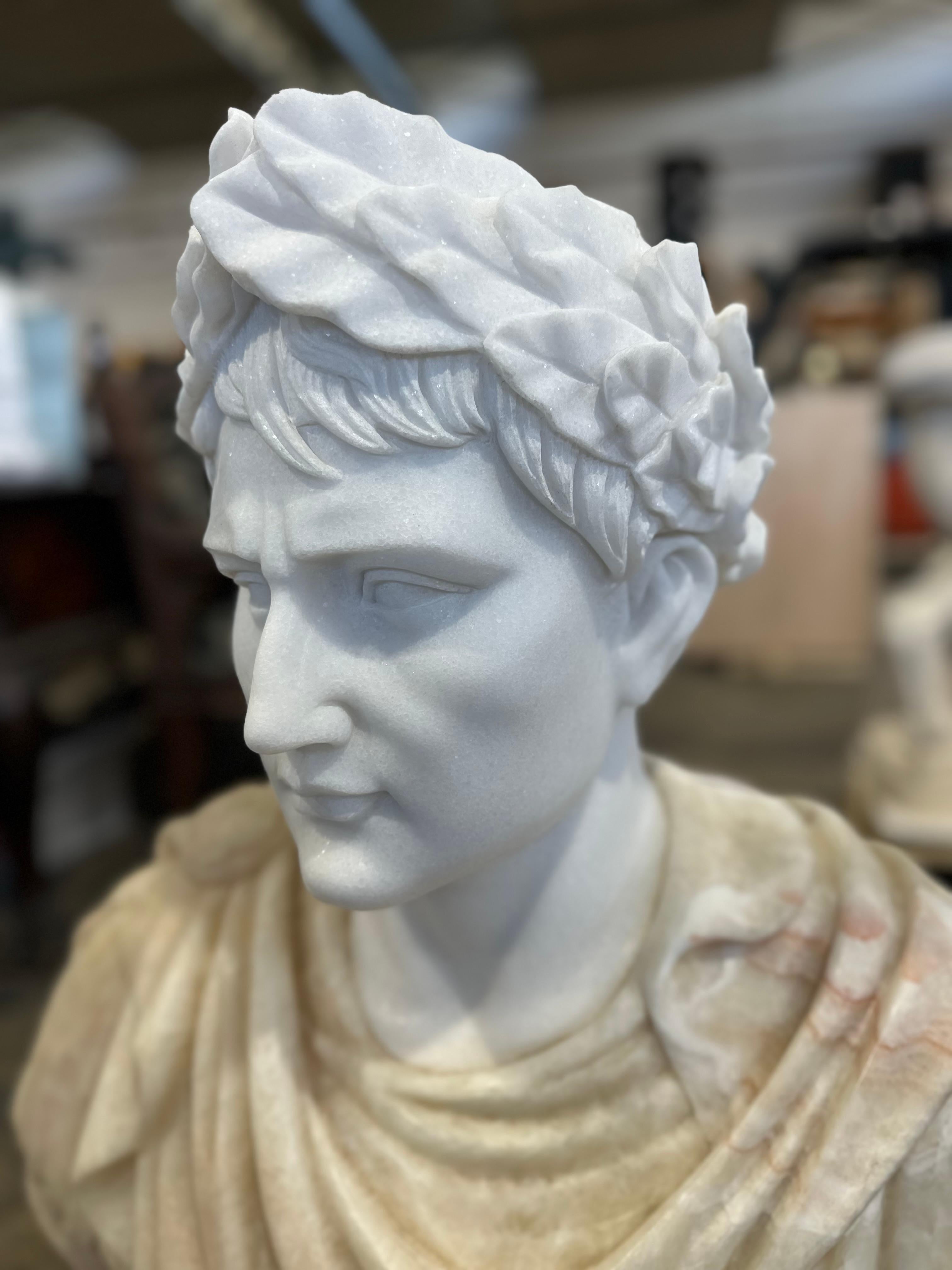 European Classical Style Two Tone White And Beige Marble Bust For Sale