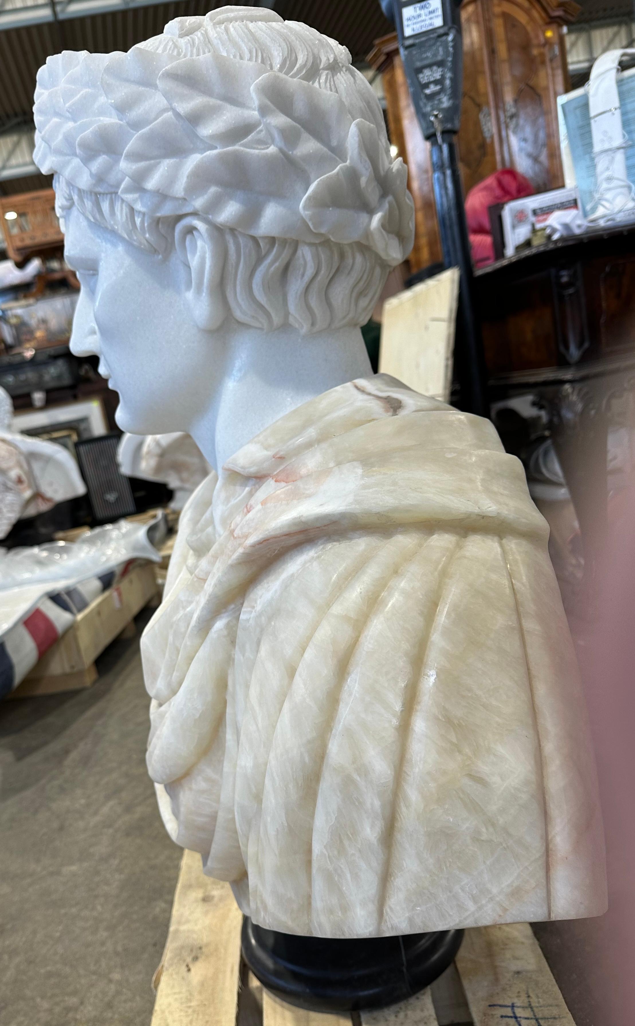 Classical Style Two Tone White And Beige Marble Bust For Sale 1