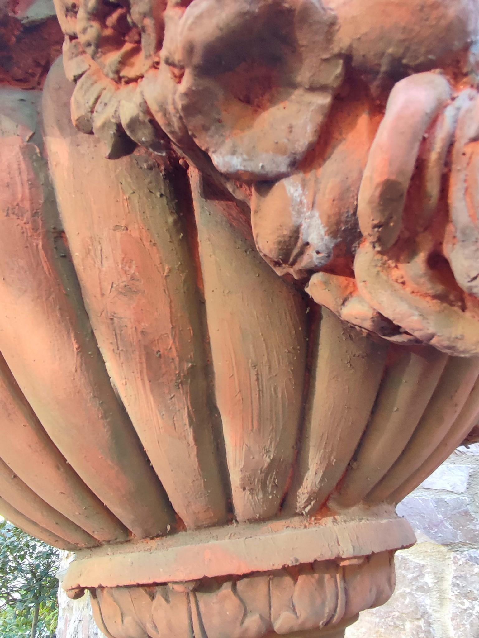 Late 20th Century Classical Terracotta Garden Urn Regency Rams Head Planter For Sale