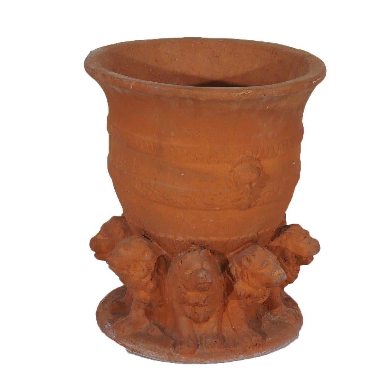 Greco Roman Classical Terracotta Pottery Figural Urn with Lions 20th C