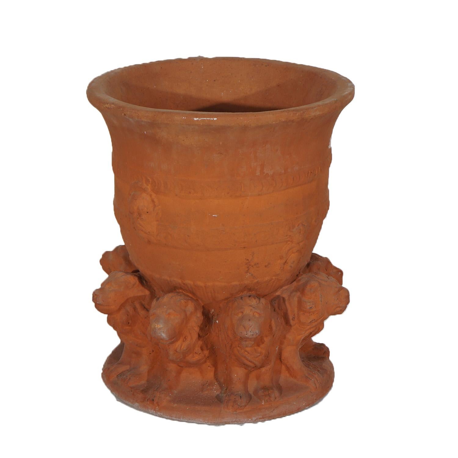 Classical Terracotta Pottery Figural Urn with Lions 20th C In Good Condition For Sale In Big Flats, NY