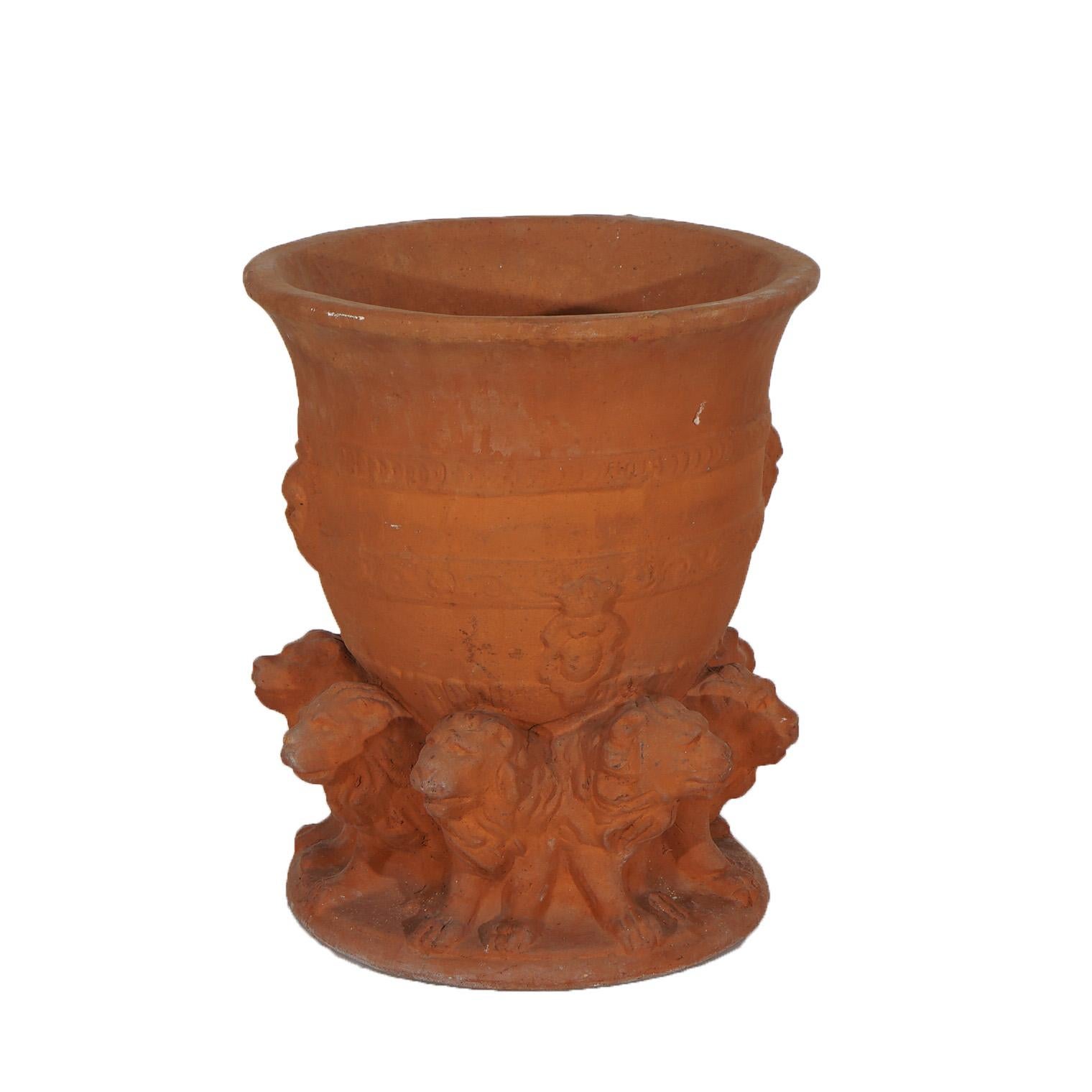 20th Century Classical Terracotta Pottery Figural Urn with Lions 20th C For Sale