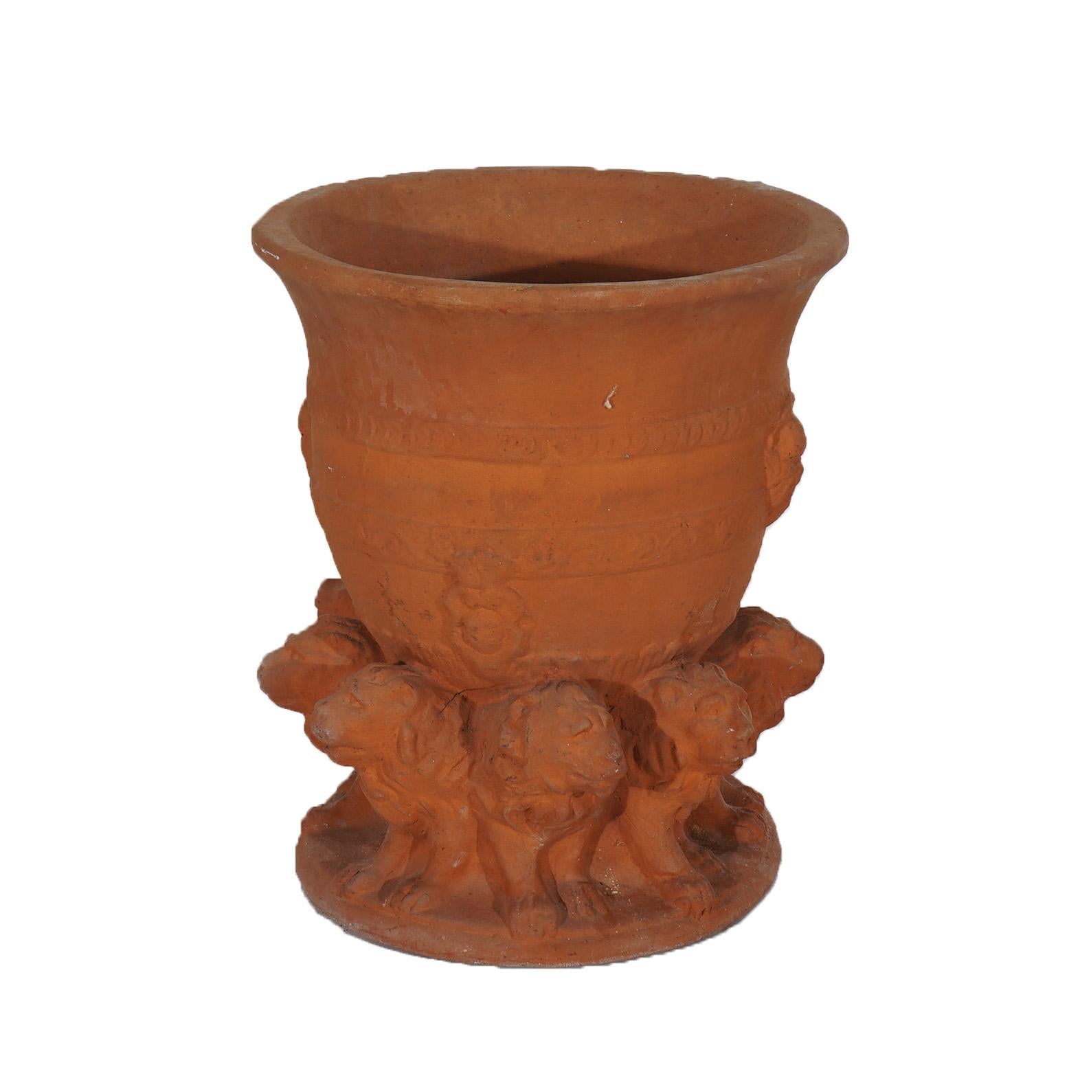Classical Terracotta Pottery Figural Urn with Lions 20th C 1