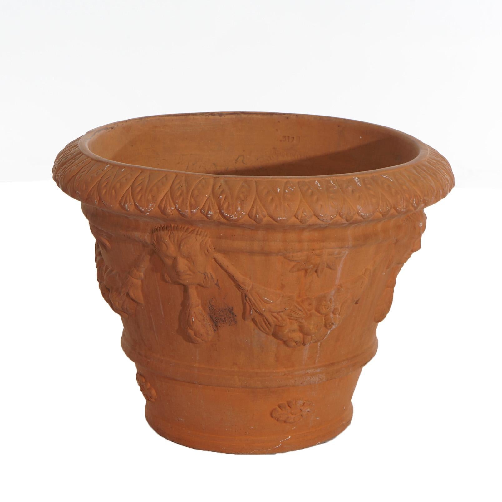 Classical Terracotta Pottery Jardiniere with Figural Masks & Fruit Swag 20th C For Sale 1