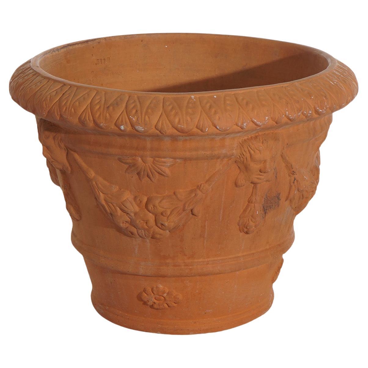 Classical Terracotta Pottery Jardiniere with Figural Masks & Fruit Swag 20th C For Sale