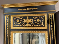 Classical Trumeau Mirror with Gilt Relief Decoration on a Black Background