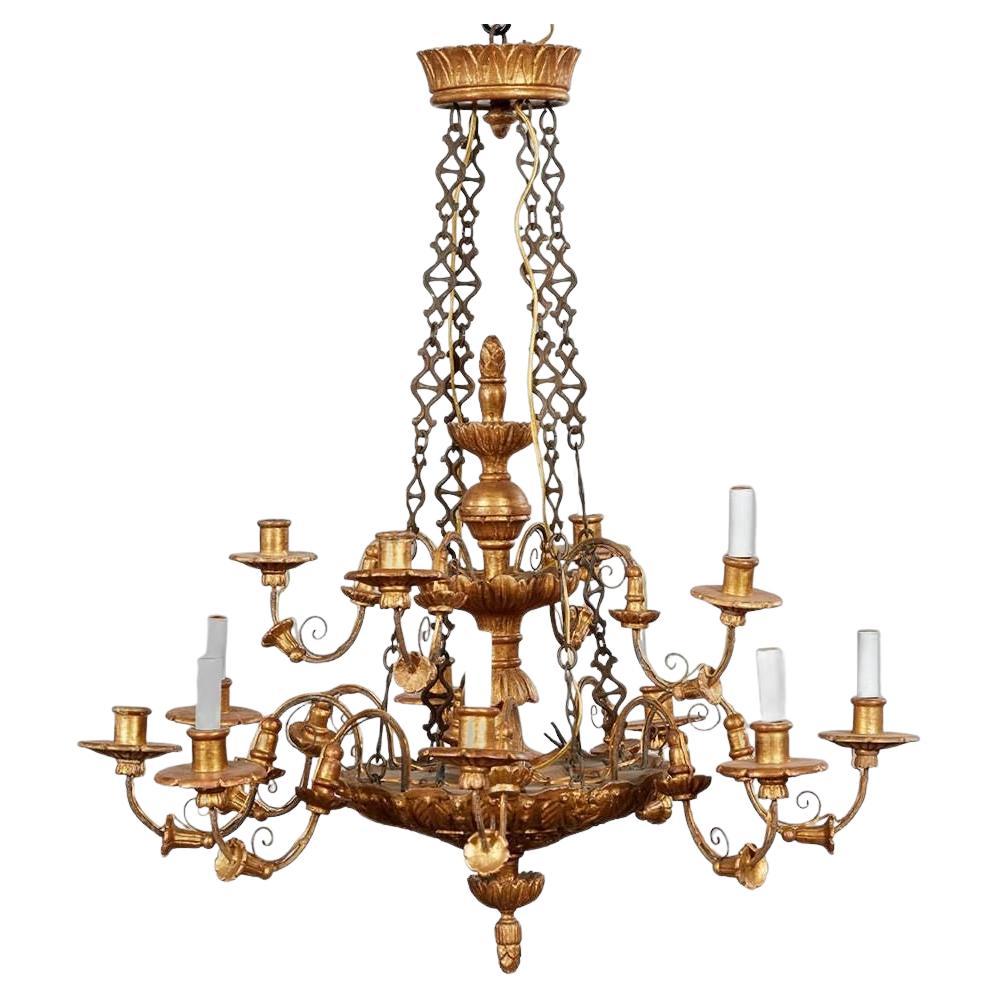 Classical Two Tier Carved and Gilt Chandelier