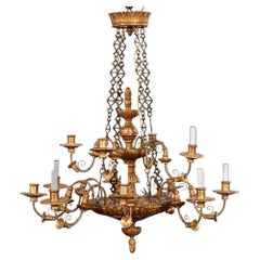 Classical Two Tier Carved and Gilt Chandelier