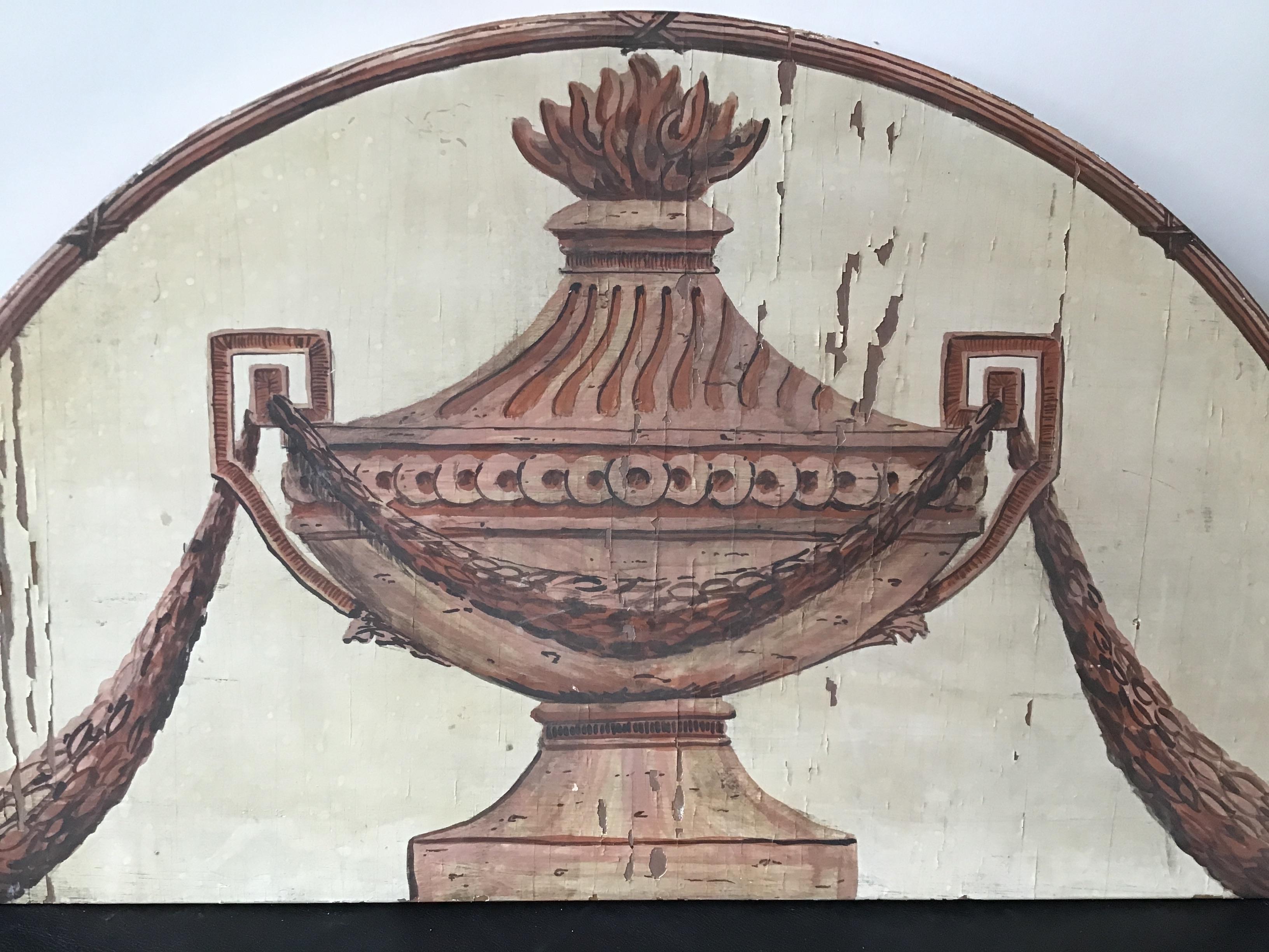 Classical Urn Painted on Wood Plaque In Fair Condition In Tarrytown, NY