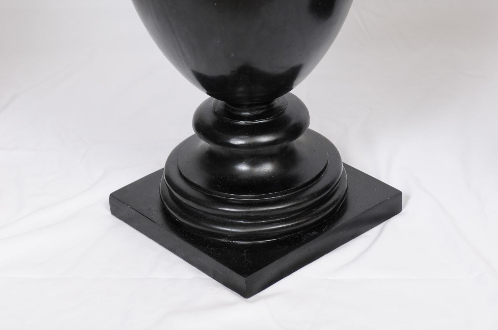 Contemporary Classical Urn with Cormorant Handles Cast in Black Wax Stone