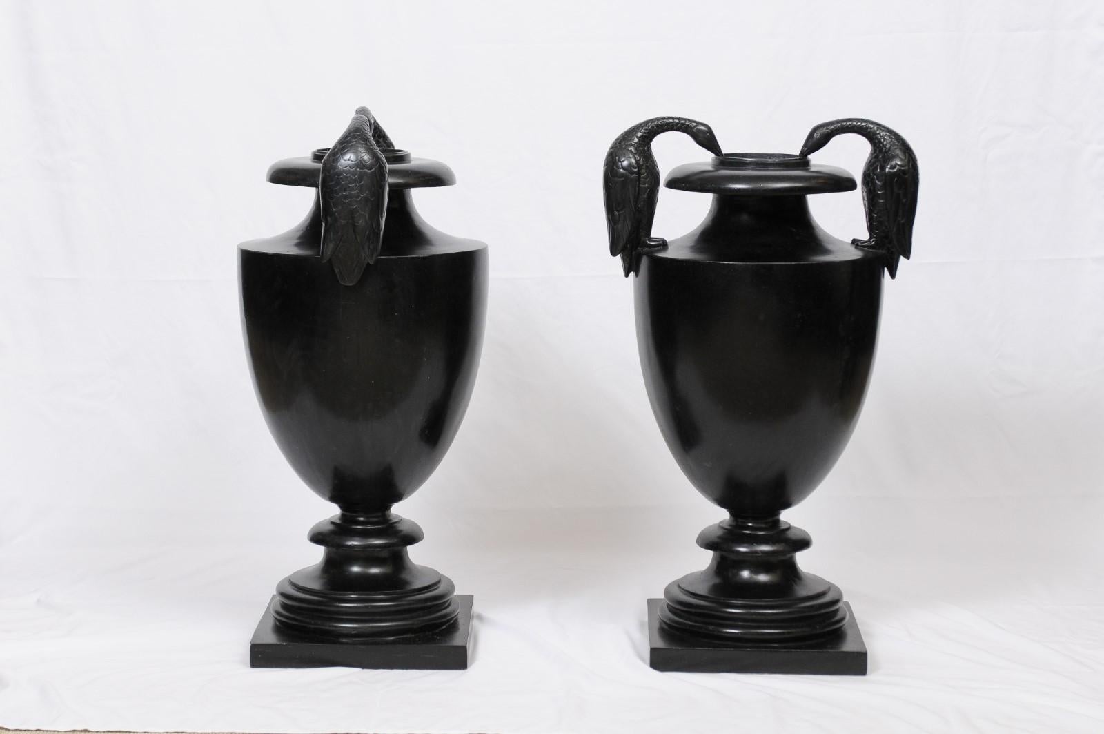 Classical Urn with Cormorant Handles Cast in Black Wax Stone 2