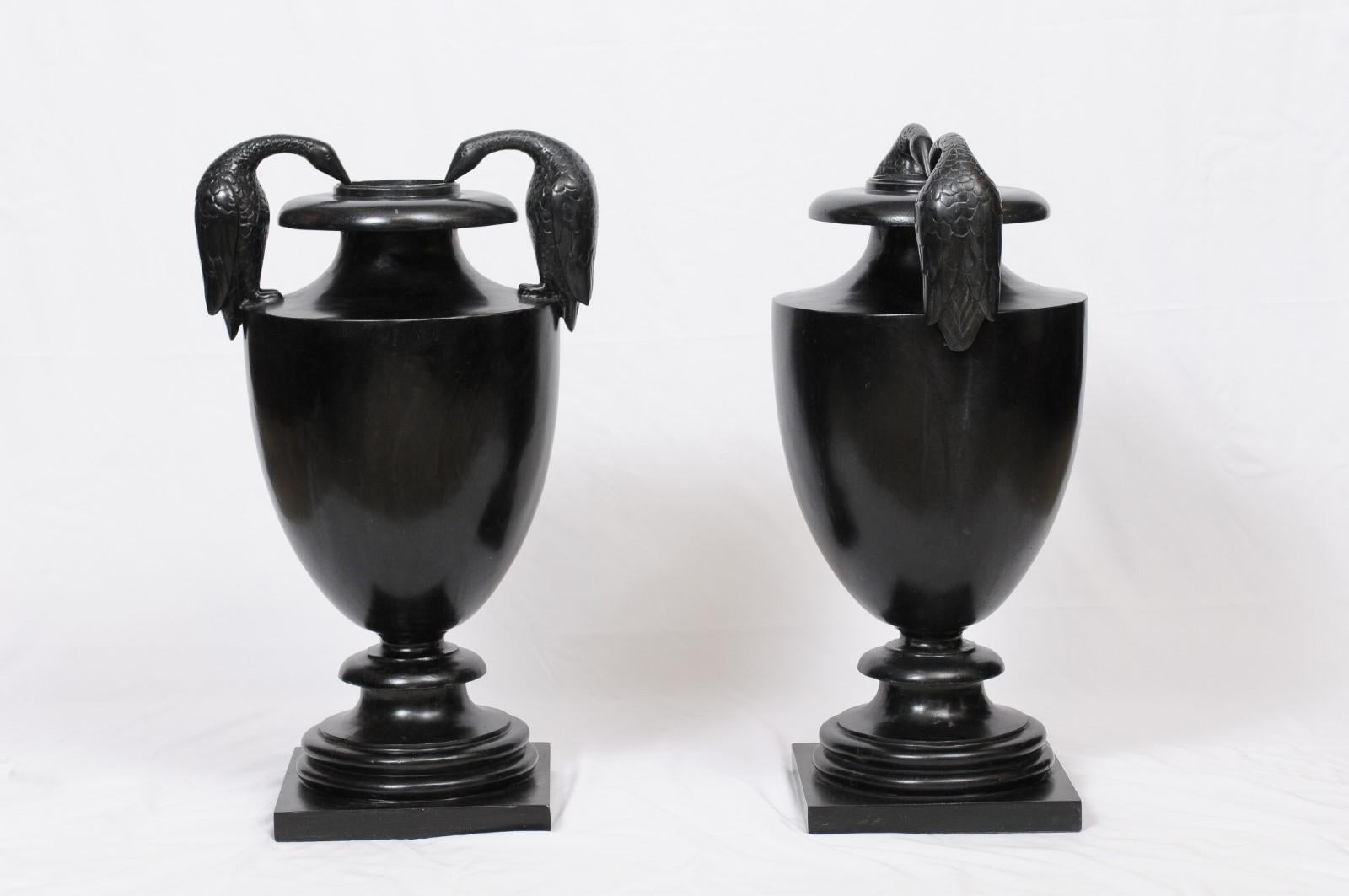 Classical Urn with Cormorant Handles Cast in Black Wax Stone 3