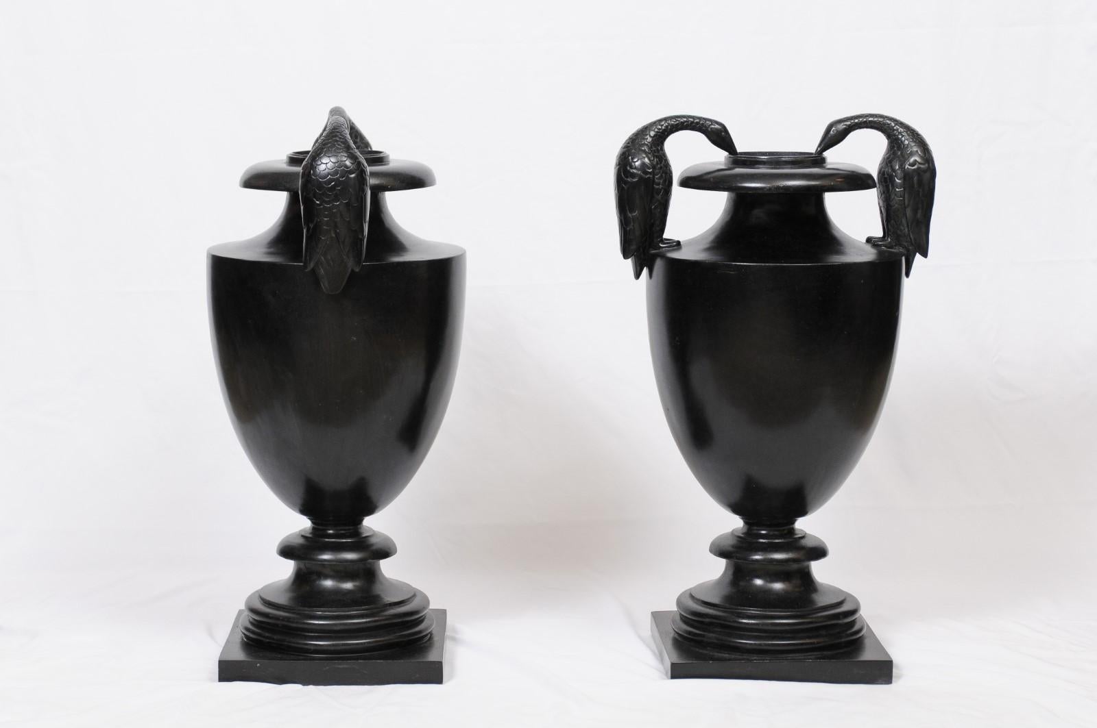 Classical Urn with Cormorant Handles Cast in Black Wax Stone 4