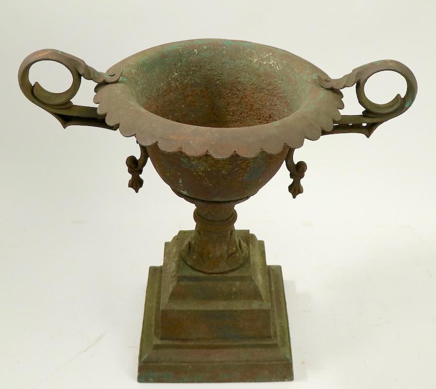 American Classical Victorian Cast Iron Urn Planter Probably Fisk or Mott with Handles For Sale
