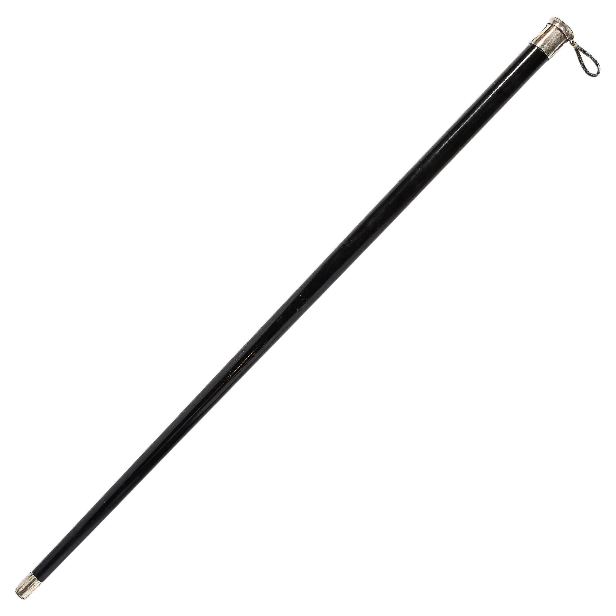 Classical Walking Stick in Ebonized Walnut & Sterling Pommel w/ Heraldic Crest For Sale