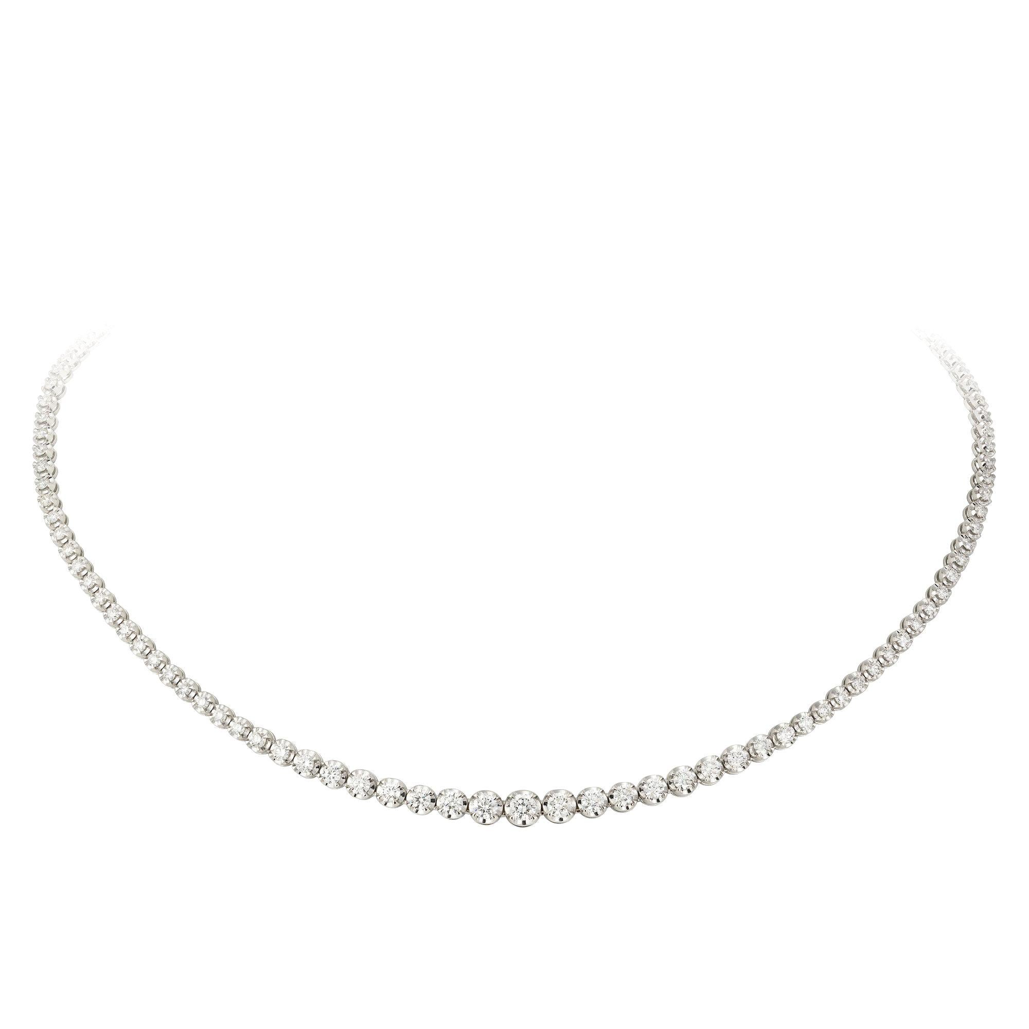 Classical White Diamond Necklace 18k White Gold Graduation Style for Her