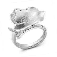 Classical White Diamond White Gold 18K Flower Ring for Her