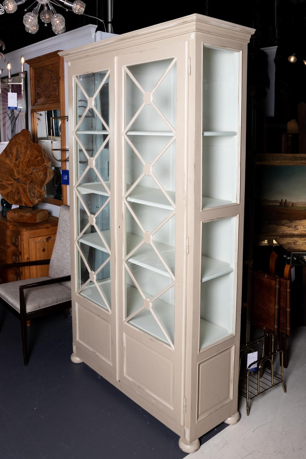 Glass Classical White Painted Bookcase, circa 1980s