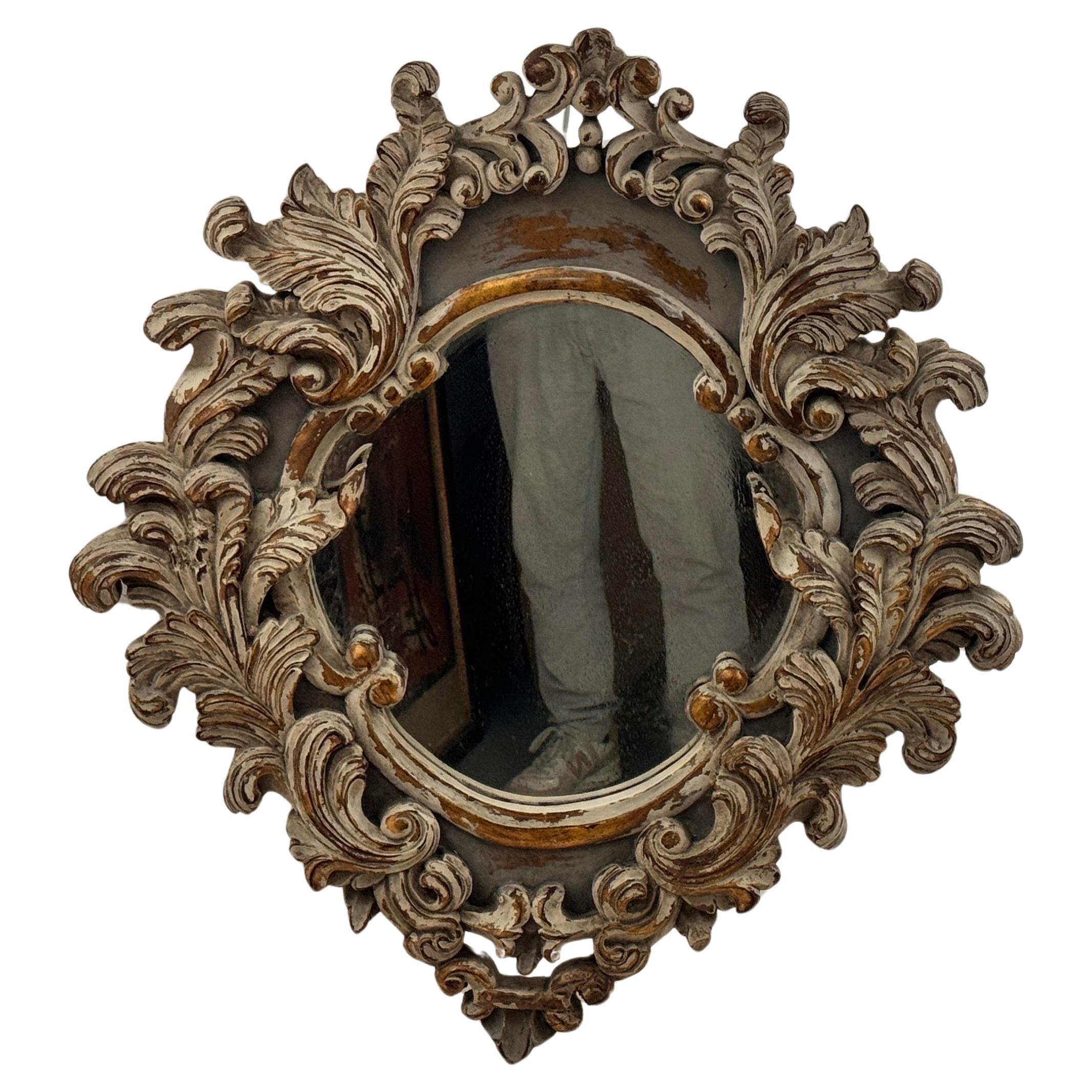 Rococò Specchio classico in Wood Colore beige e grigio Bella patina Colore Francia 1970 in vendita