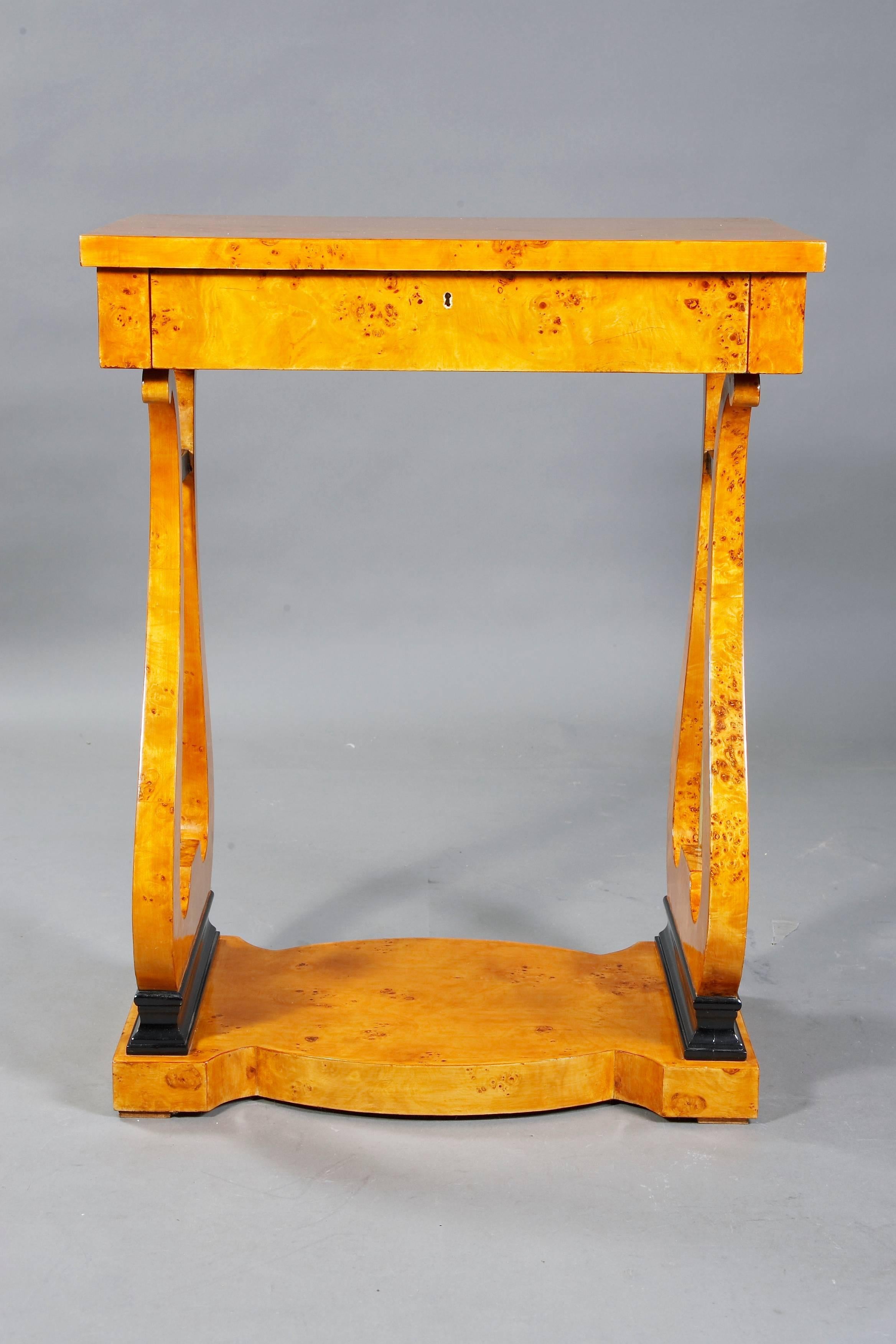 Classical Work Table in antique Vienna Biedermeier Style Birdseye maple veneer 3