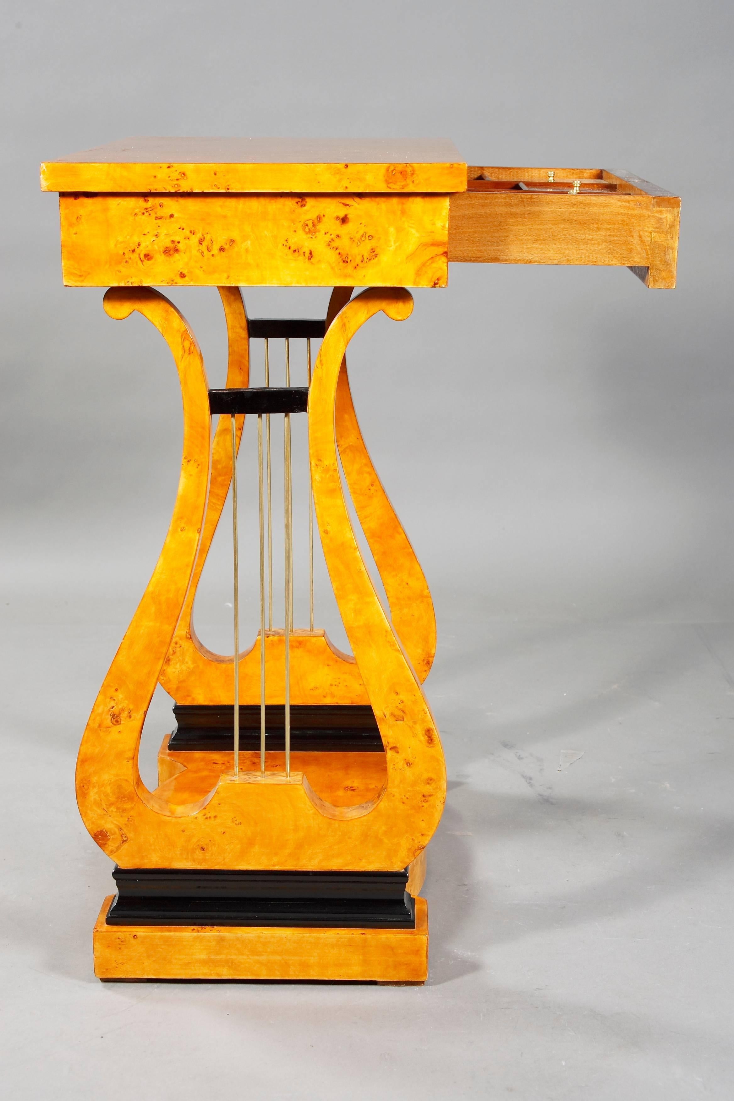 Veneer Classical Work Table in antique Vienna Biedermeier Style Birdseye maple veneer