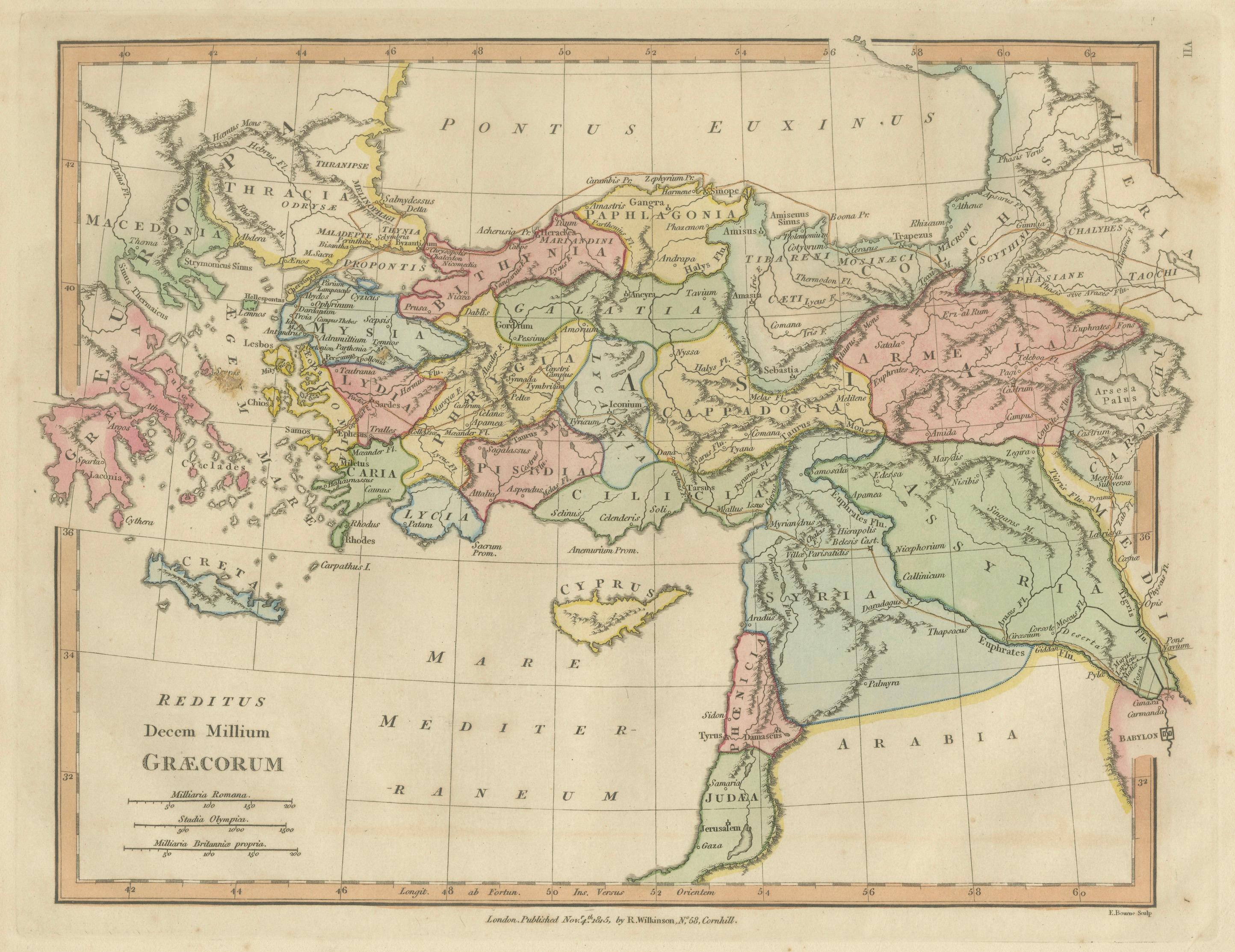 Classical World Map of Greece, Asia Minor & Levant, Wilkinson Atlas 1817