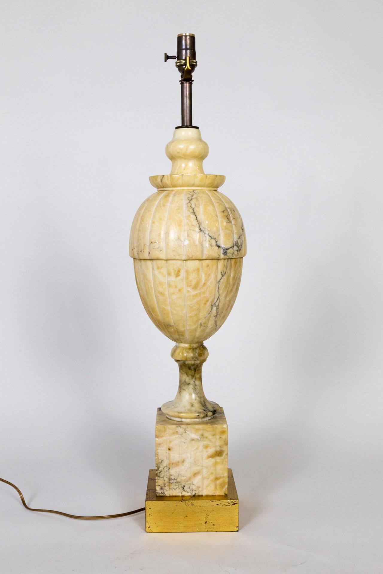 Neoclassical Revival Classical Yellow Marble Lamp in the Shape of a Covered Urn For Sale