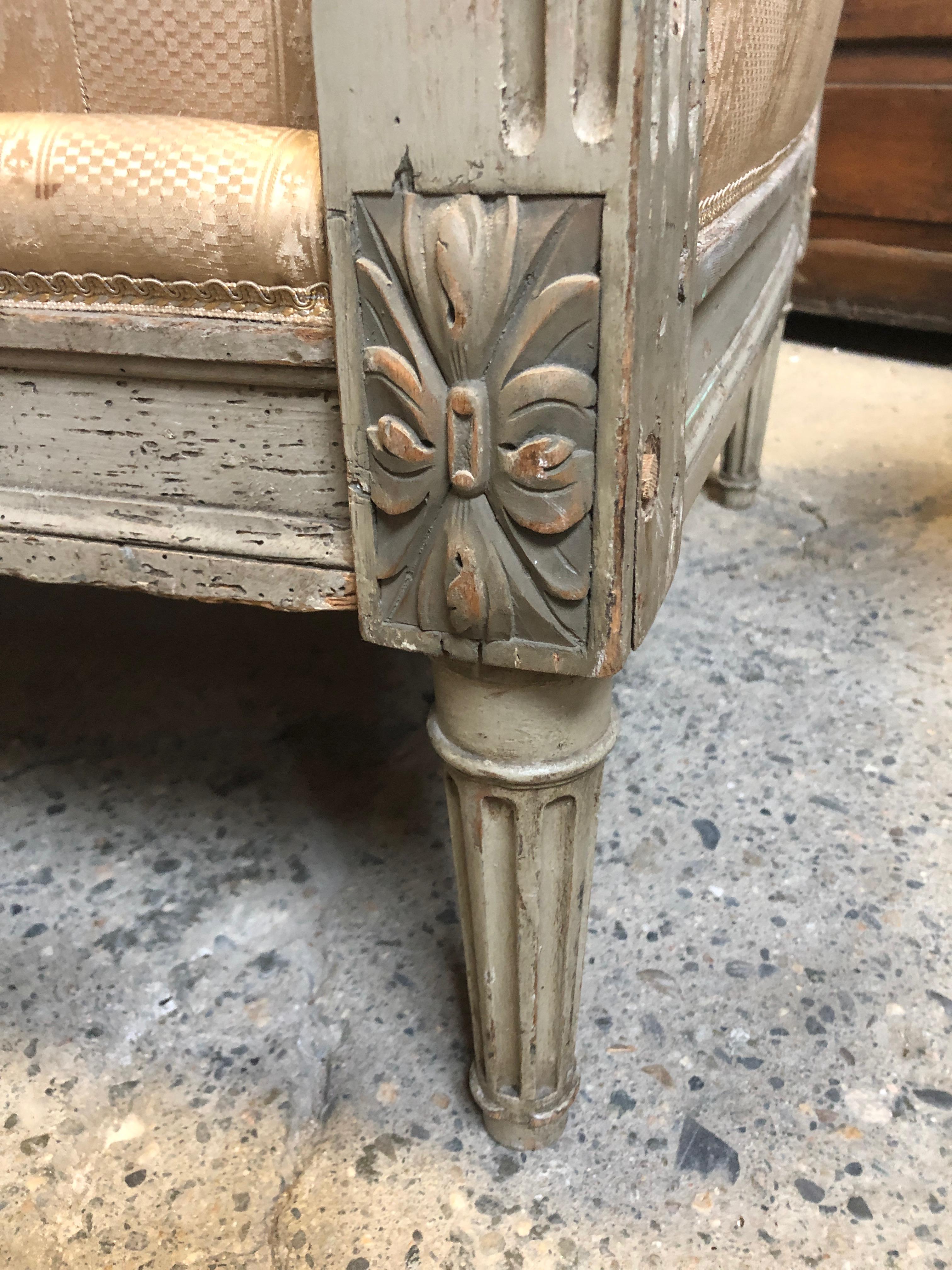 Upholstery Classically Beautiful French Grey Painted Daybed Dressed in Yellow Silk