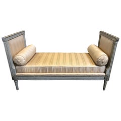 Classically Beautiful French Grey Painted Daybed Dressed in Yellow Silk